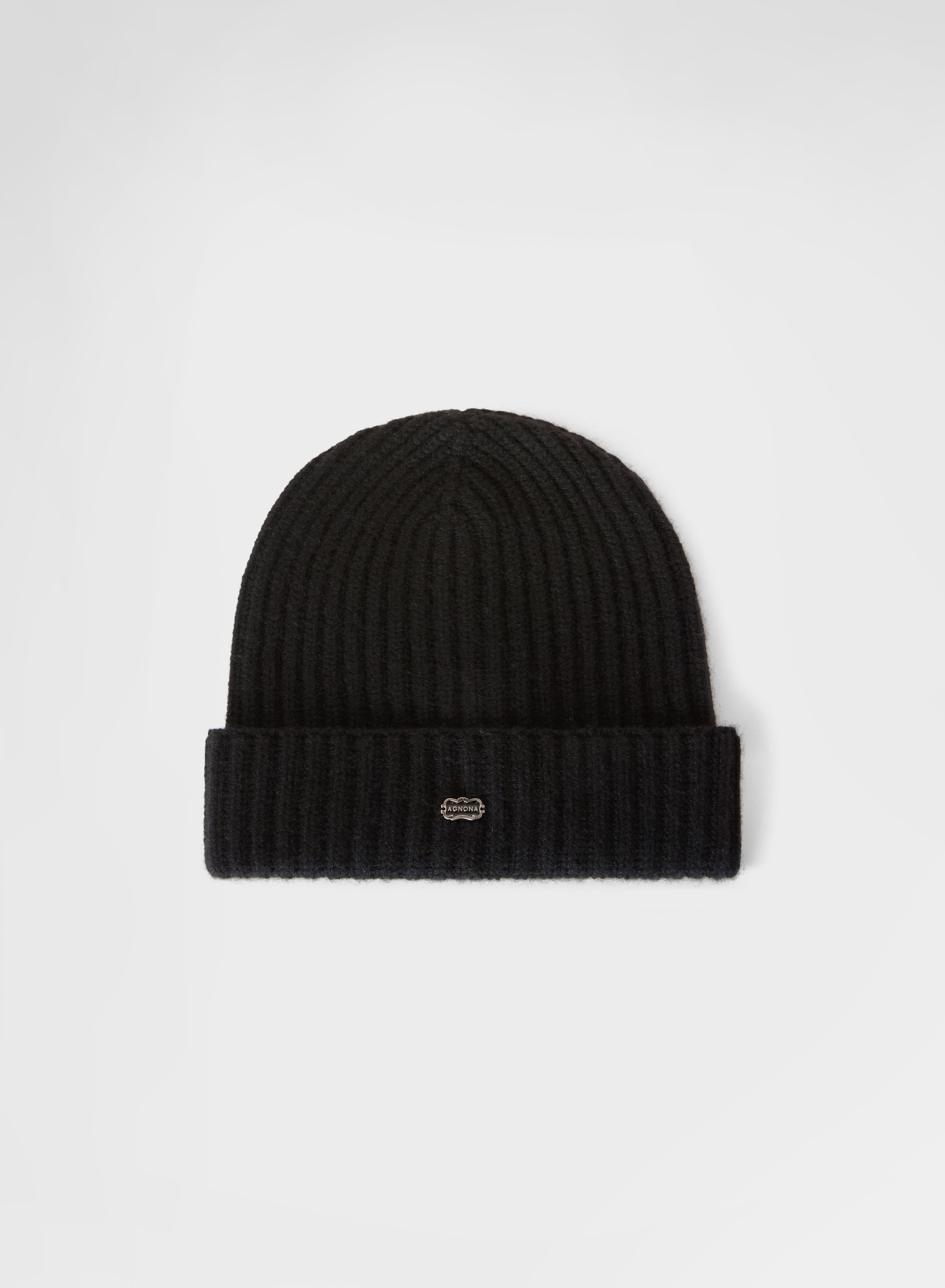 CASHMERE ENGLISH RIB BEANIE BLACK