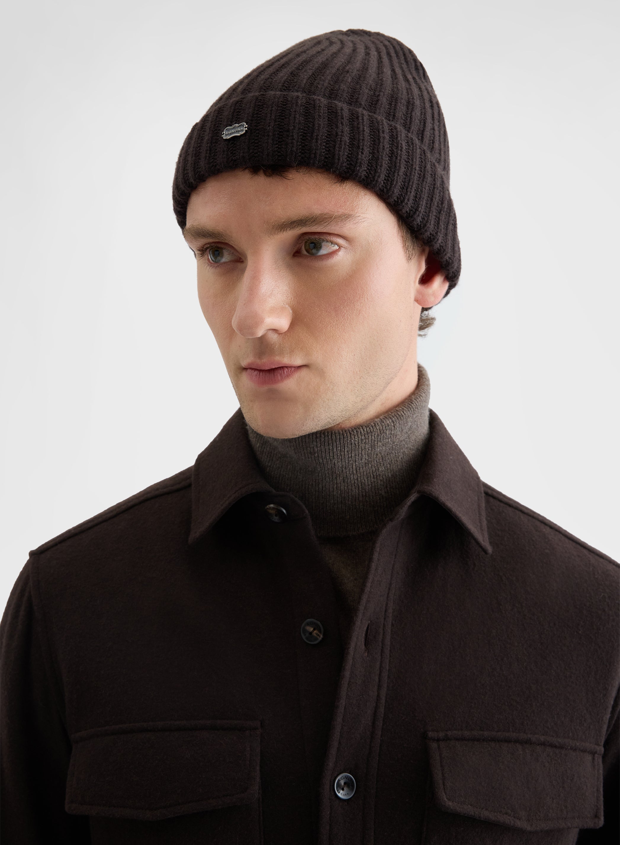 CASHMERE ENGLISH RIB BEANIE EBONY