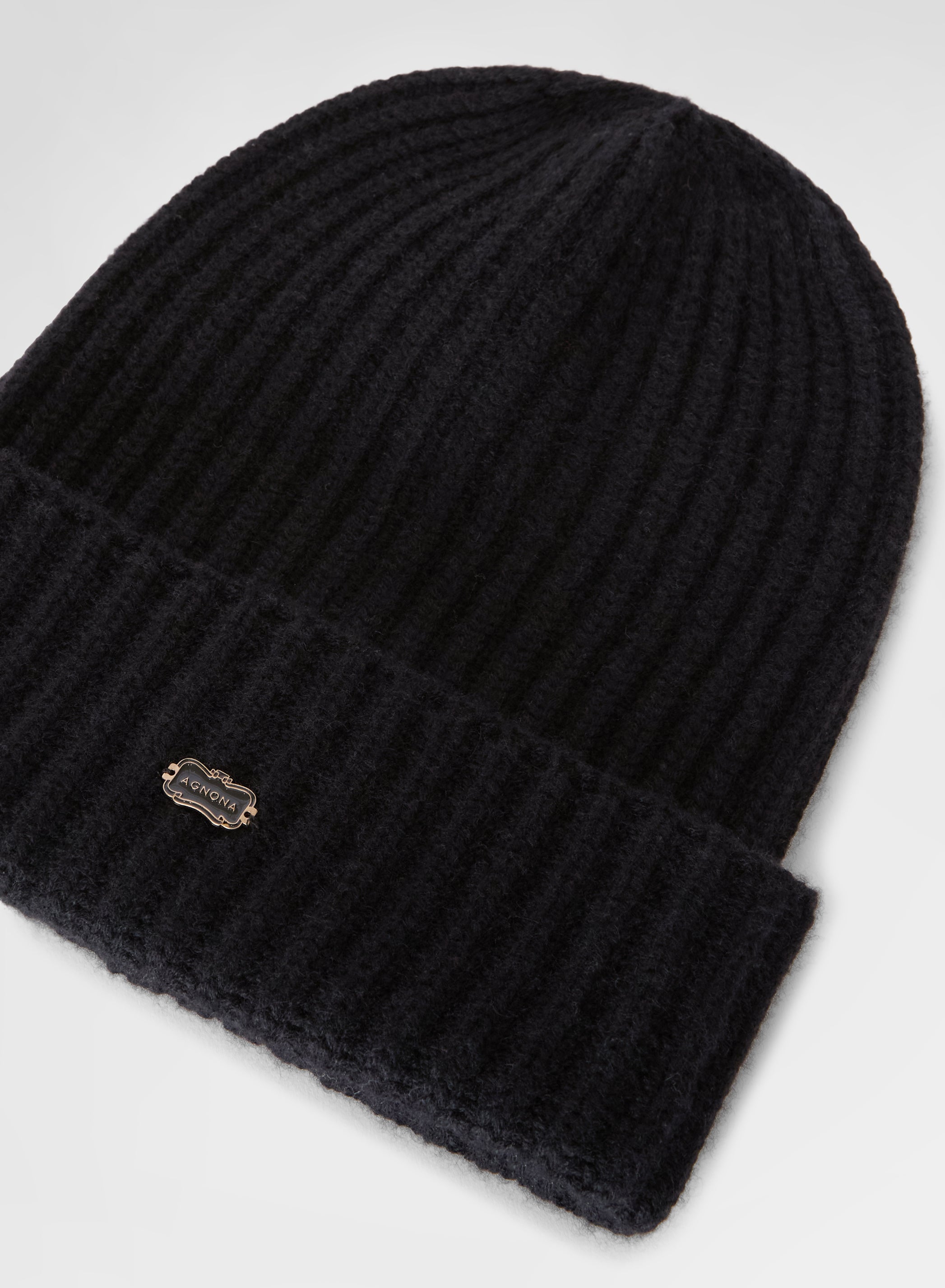 CASHMERE ENGLISH RIB BEANIE BLACK