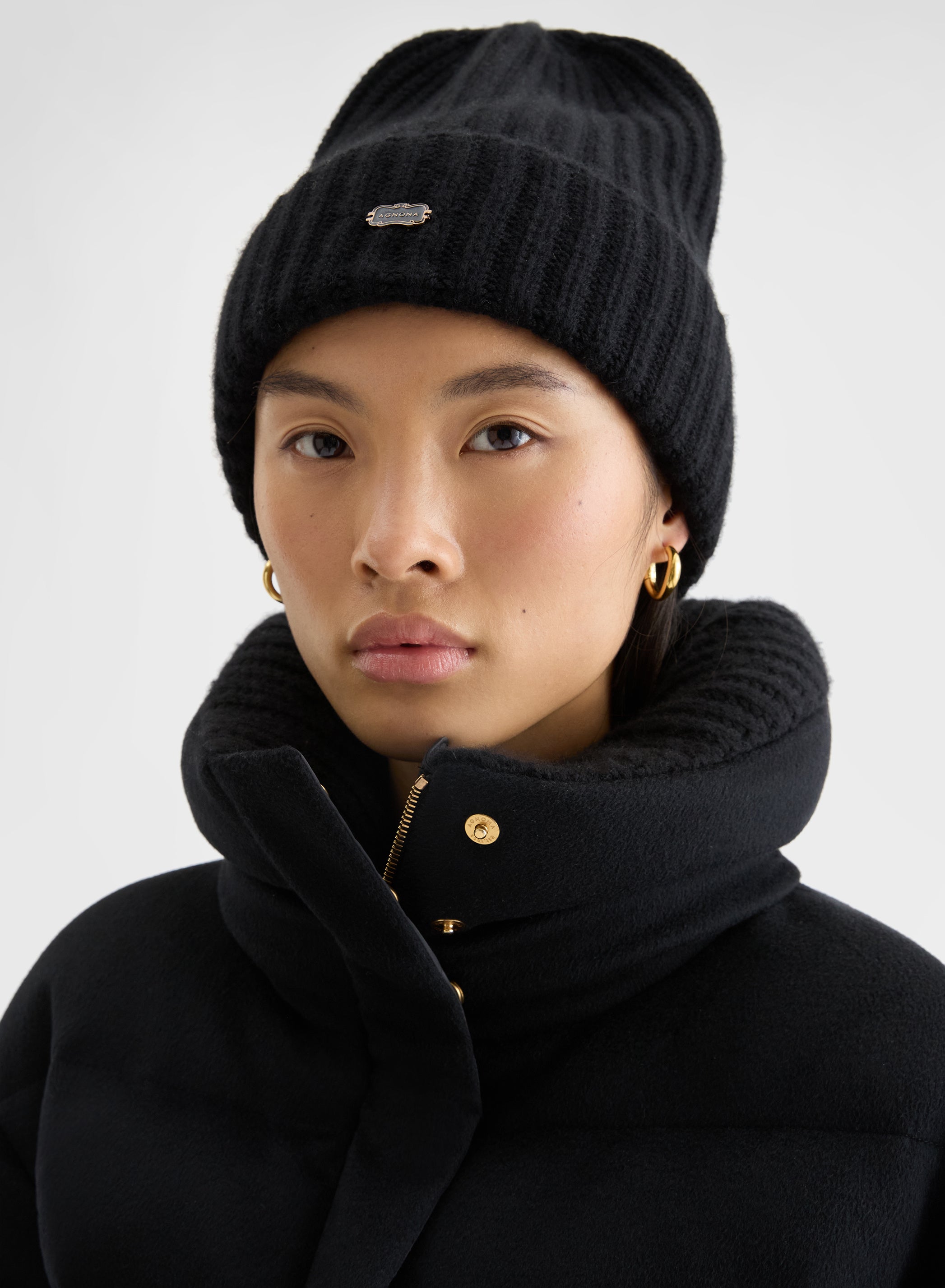 CASHMERE ENGLISH RIB BEANIE BLACK