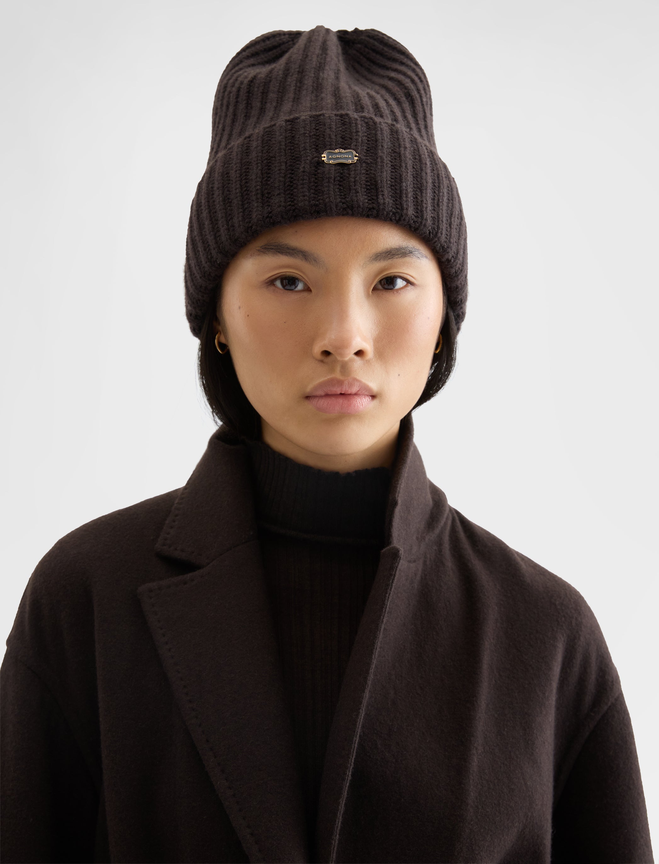 CASHMERE ENGLISH RIB BEANIE EBONY