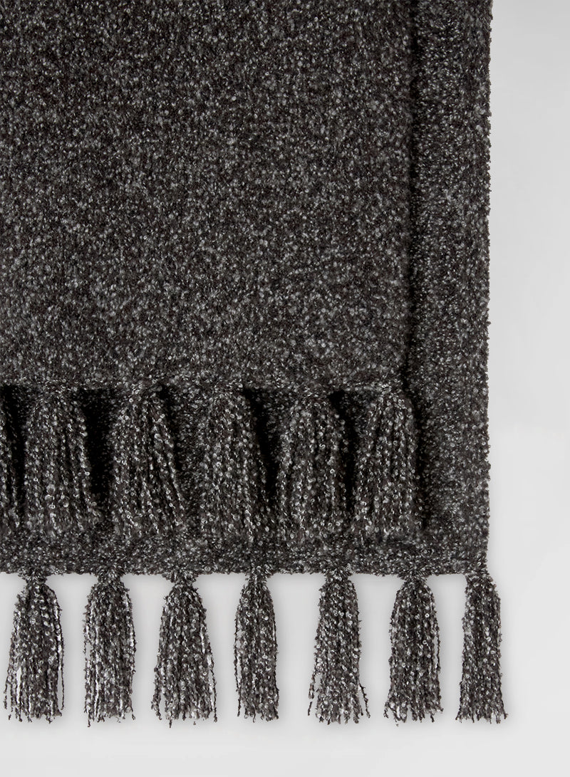 COCOON CASHMERE SILK BOUCLÈ KNITTED SCARF DARK BROWN