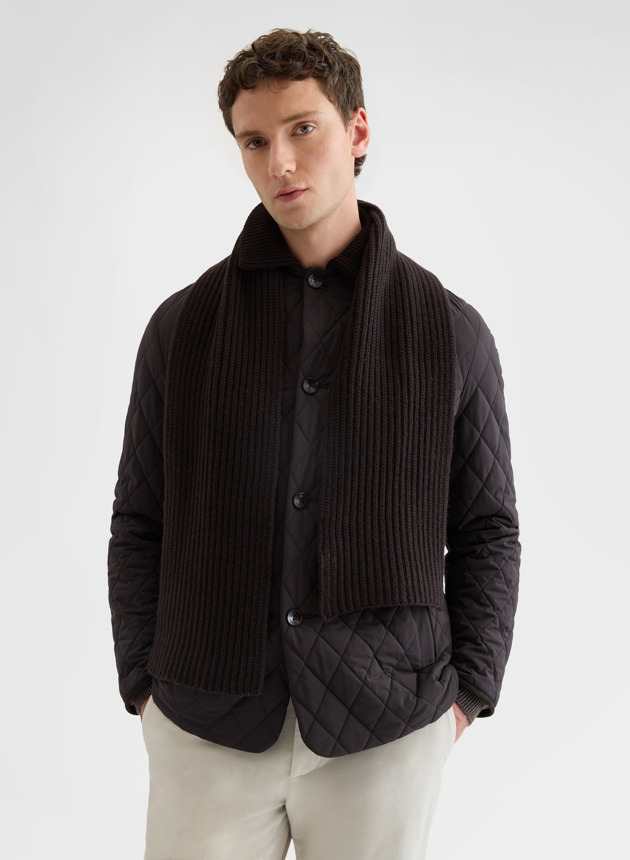 CASHMERE ENGLISH RIB KNITTED SCARF EBONY