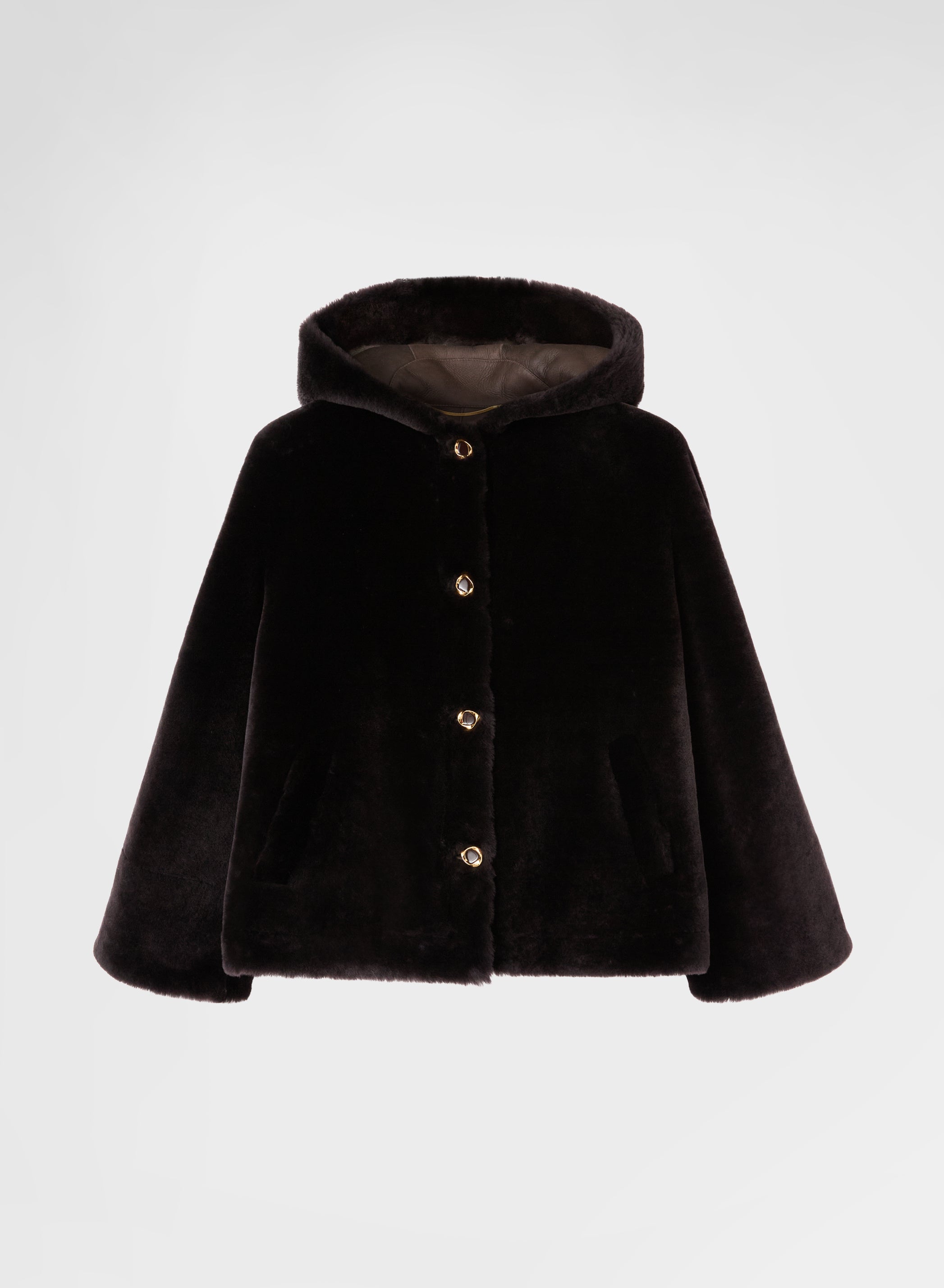 VELVET SHEARLING HOODED JACKET