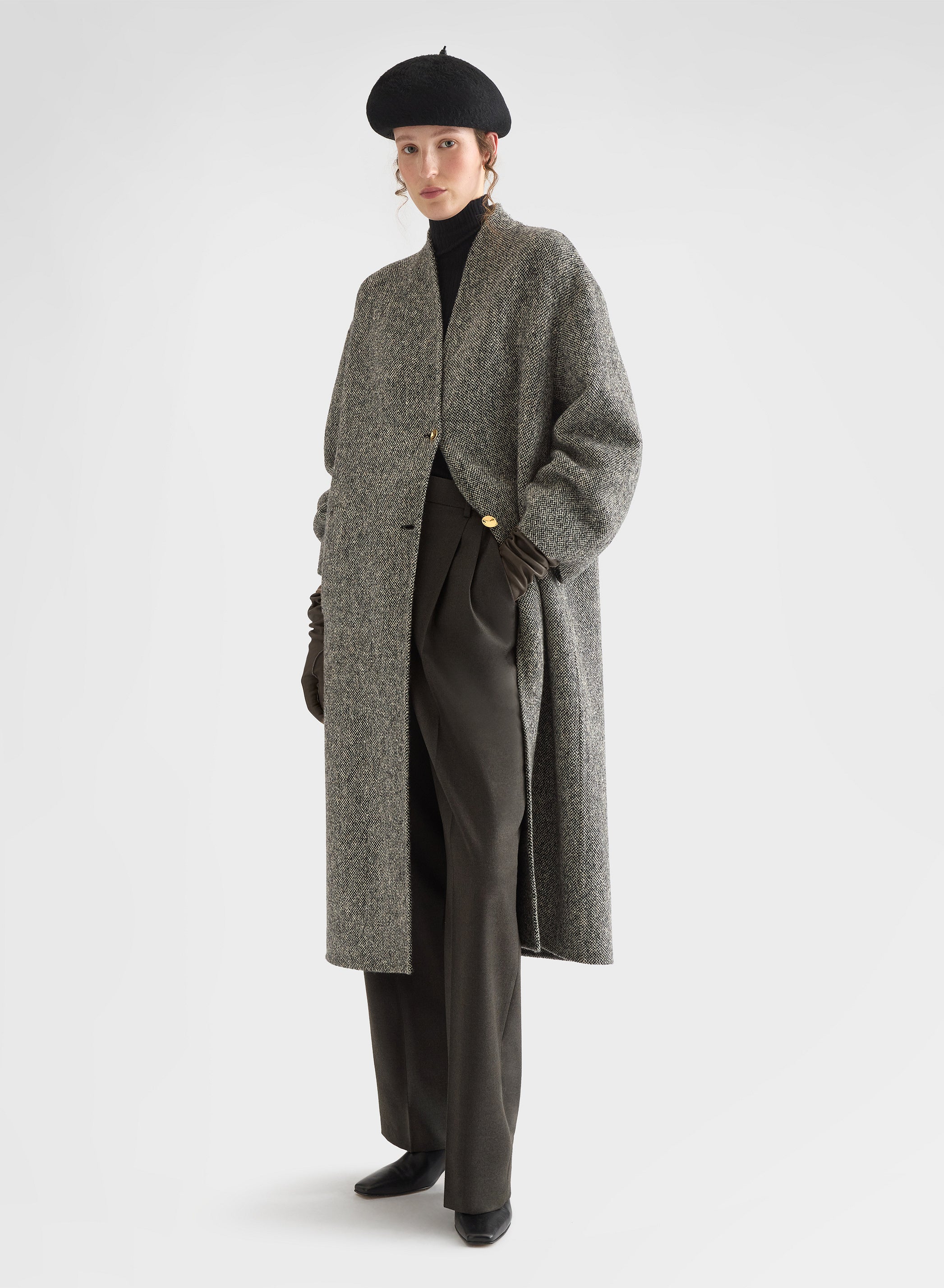 LIGHT WOOL FLANNEL AMANDA WIDE DOUBLE PLEAT PANTS