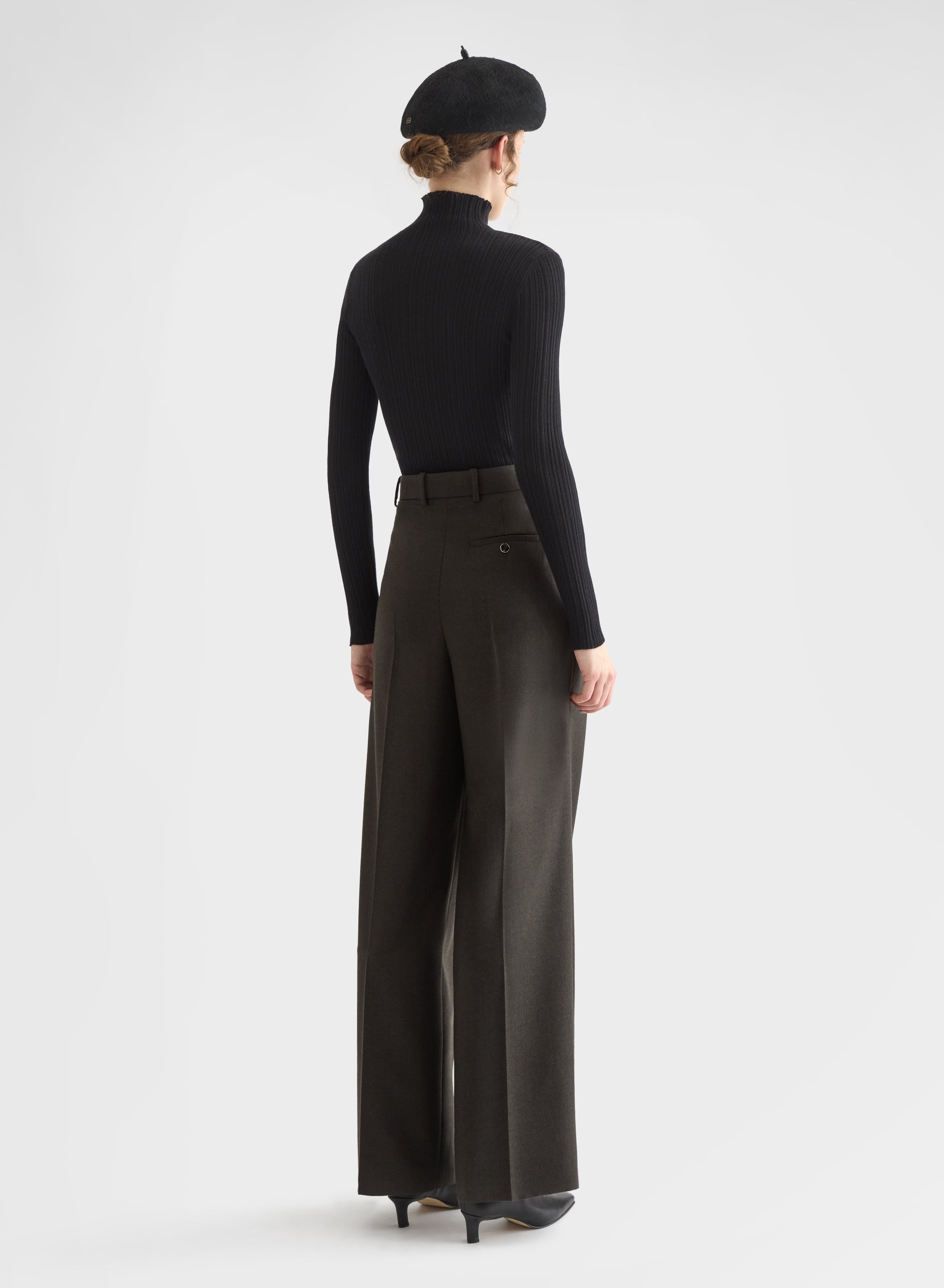 LIGHT WOOL FLANNEL AMANDA WIDE DOUBLE PLEAT PANTS