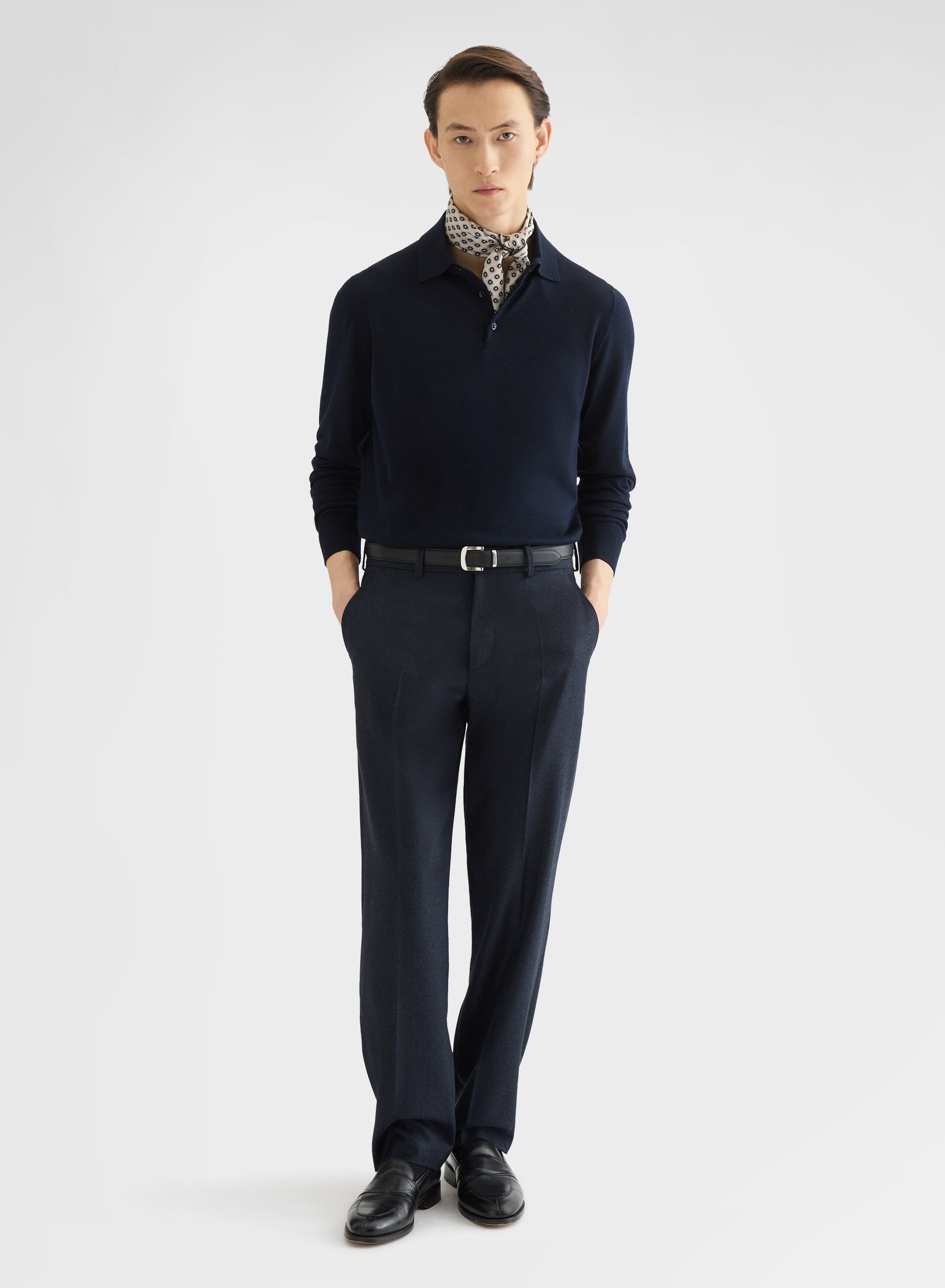 LIGHT WOOL FLANNEL FLAT FRONT STRAIGHT TROUSERS NIGHT