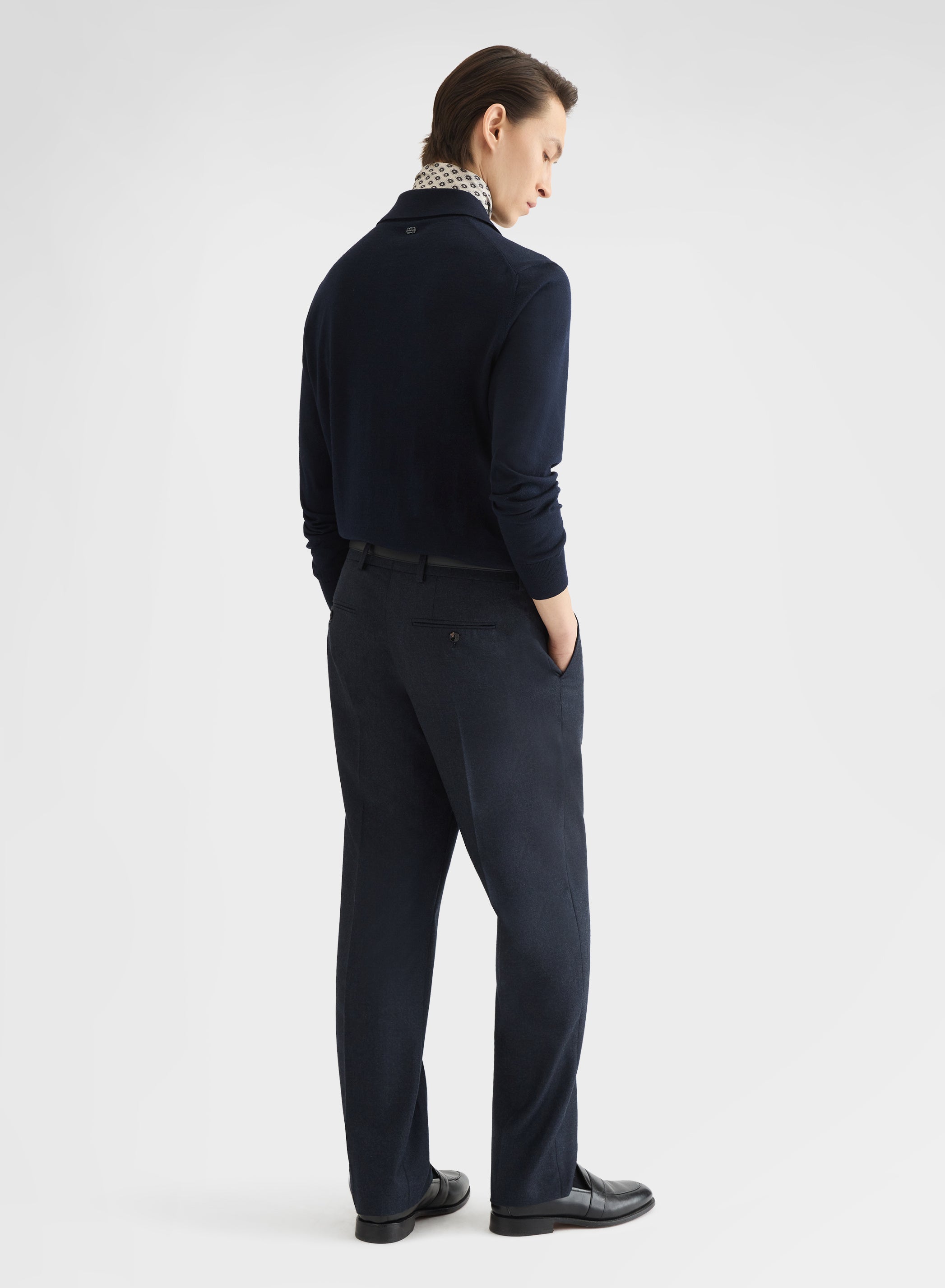 LIGHT WOOL FLANNEL FLAT FRONT STRAIGHT TROUSERS NIGHT