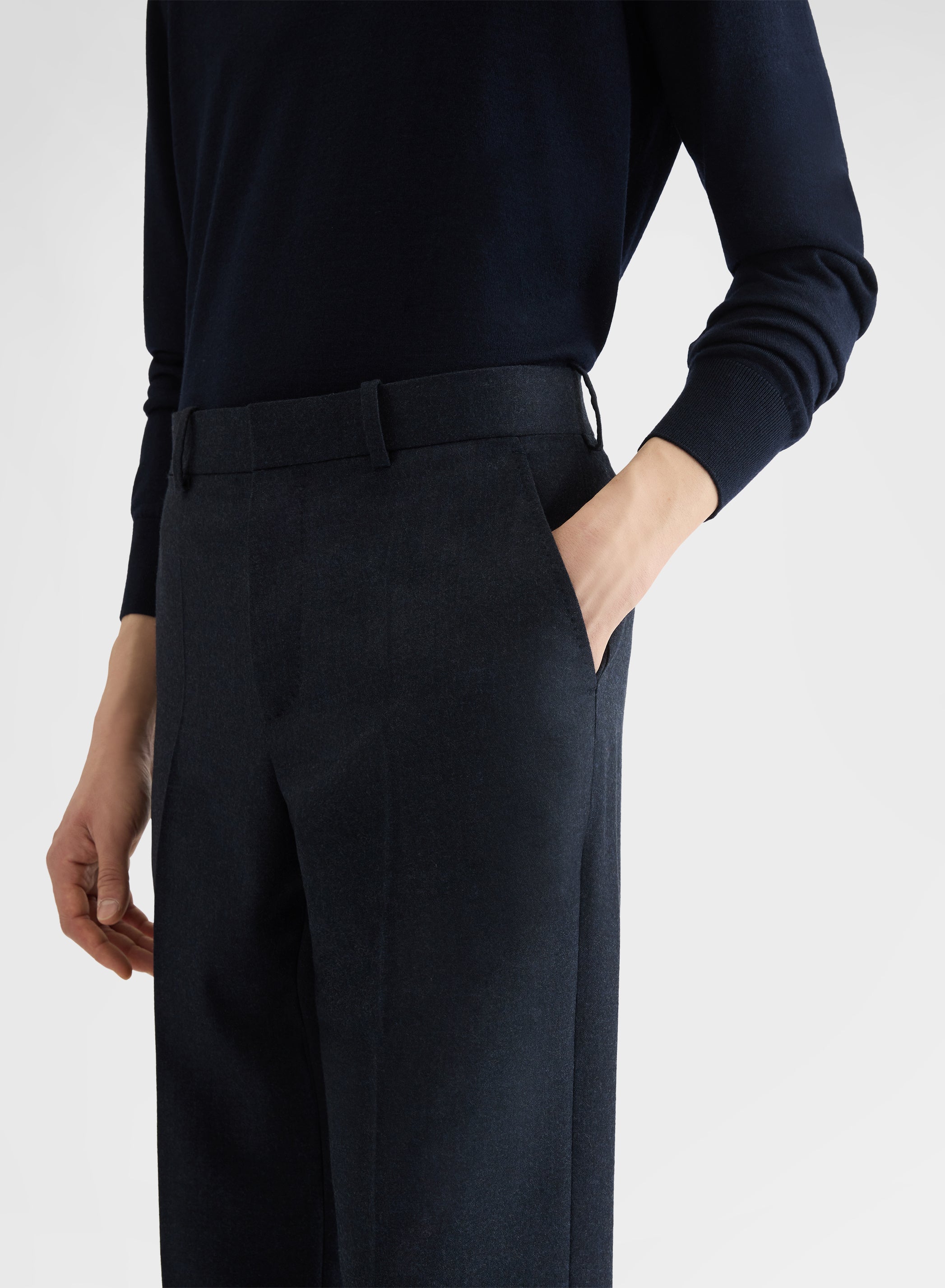 LIGHT WOOL FLANNEL FLAT FRONT STRAIGHT TROUSERS NIGHT