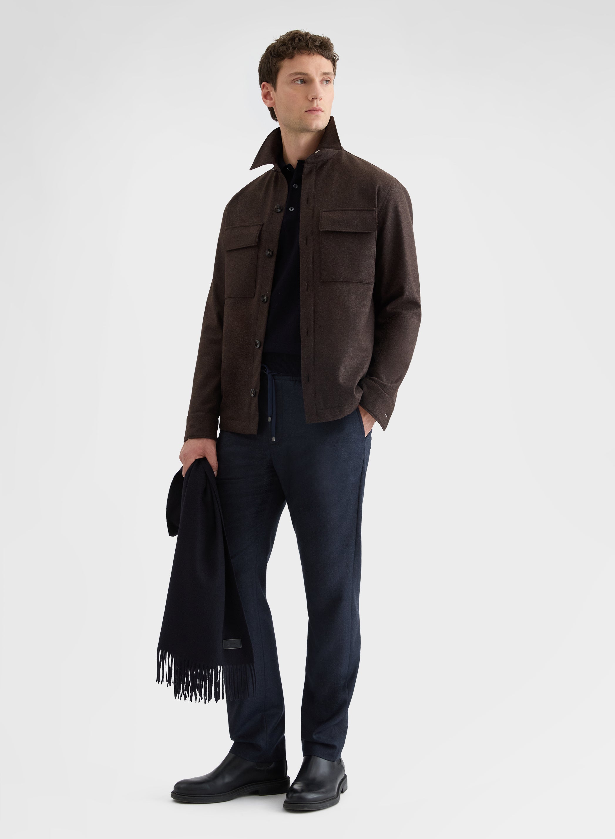 LIGHT WOOL FLANNEL JOGGER STRAIGHT TROUSERS NIGHT