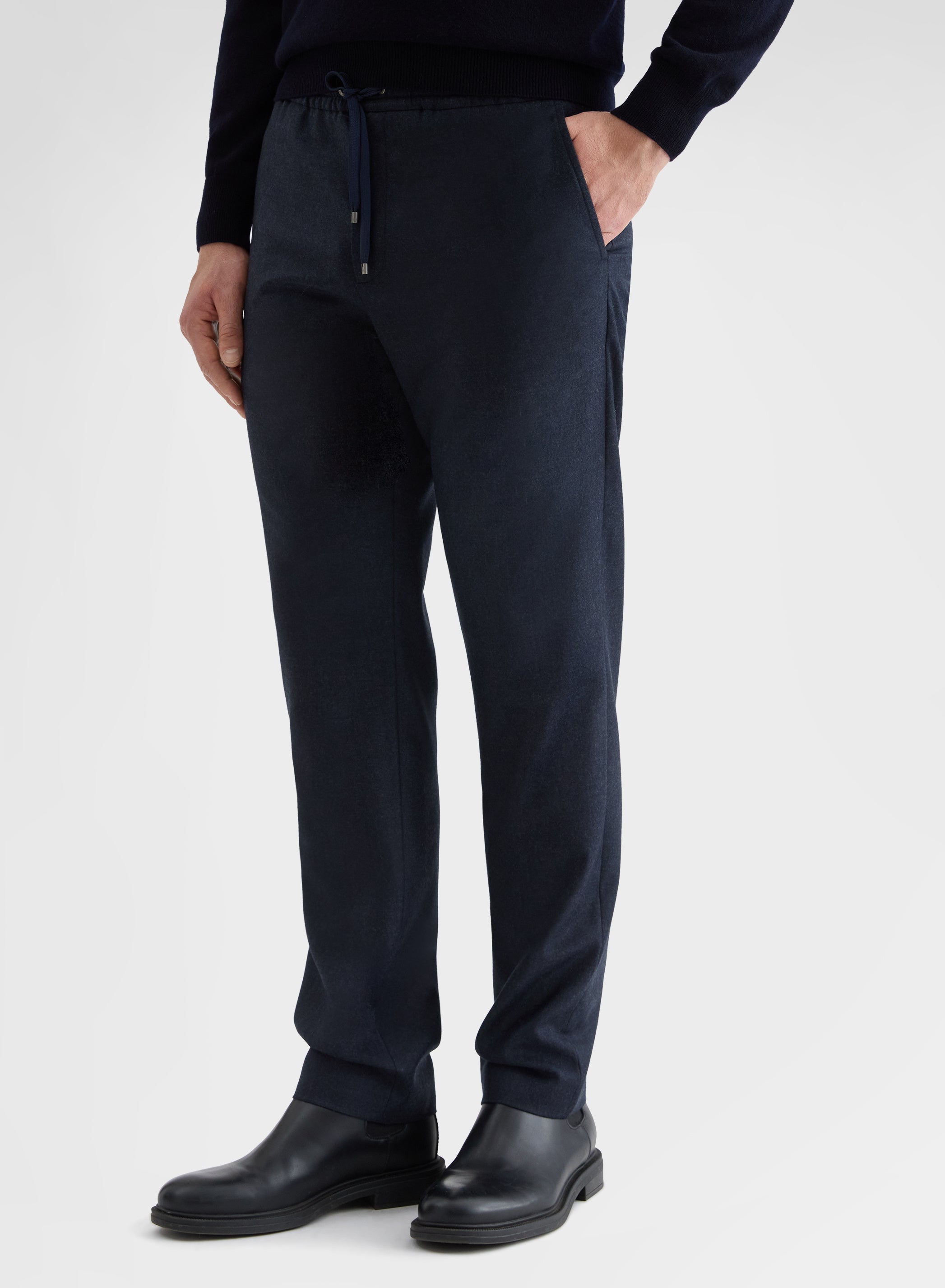 LIGHT WOOL FLANNEL JOGGER STRAIGHT TROUSERS NIGHT