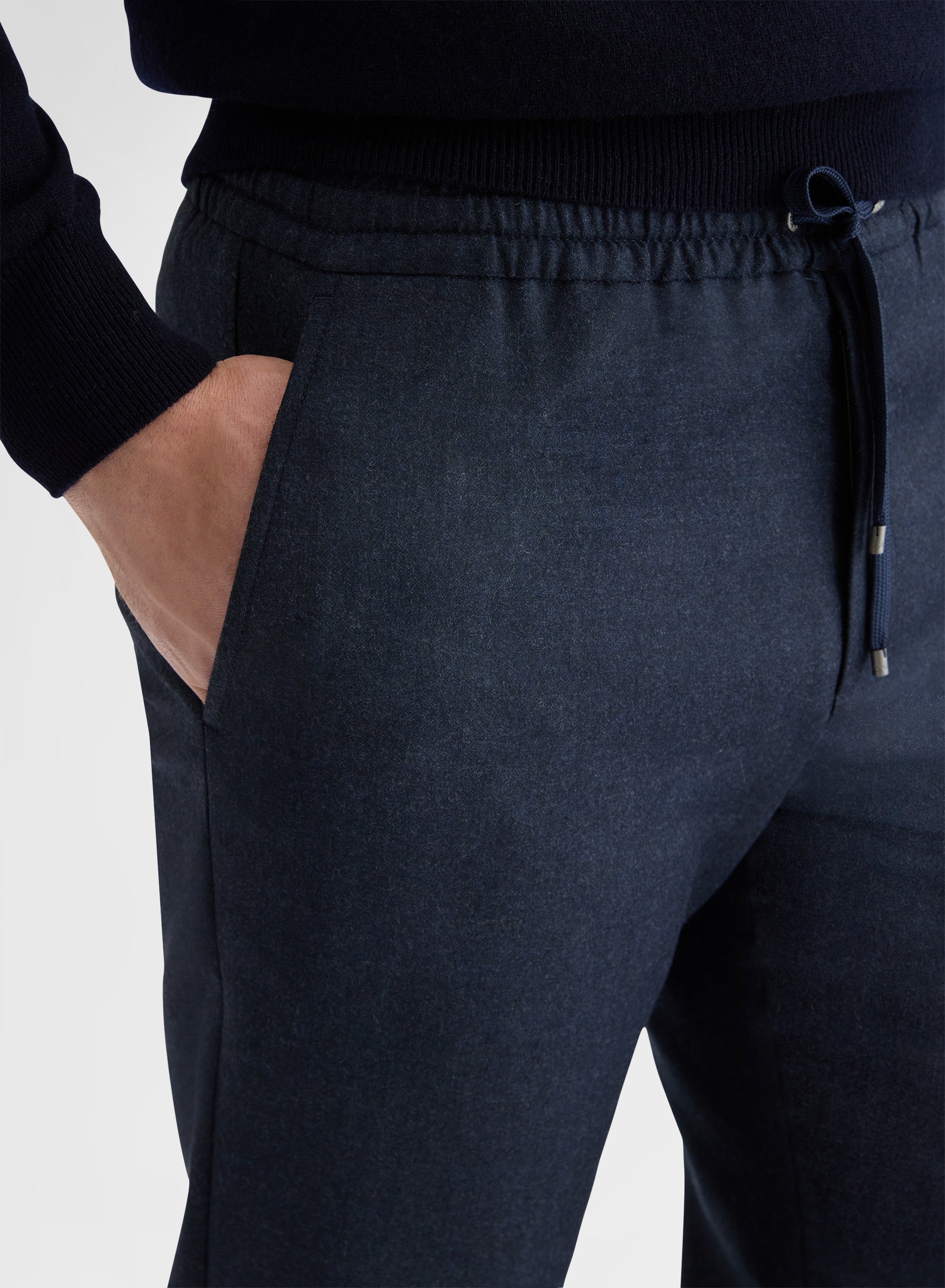 LIGHT WOOL FLANNEL JOGGER STRAIGHT TROUSERS NIGHT