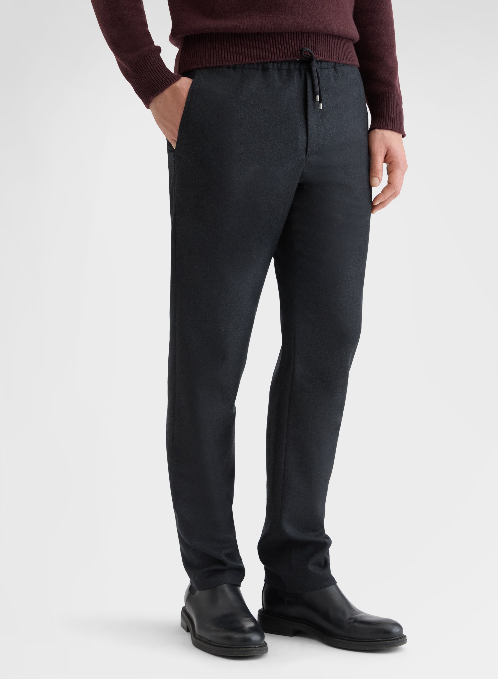 LIGHT WOOL FLANNEL JOGGER STRAIGHT TROUSERS CHARCOAL
