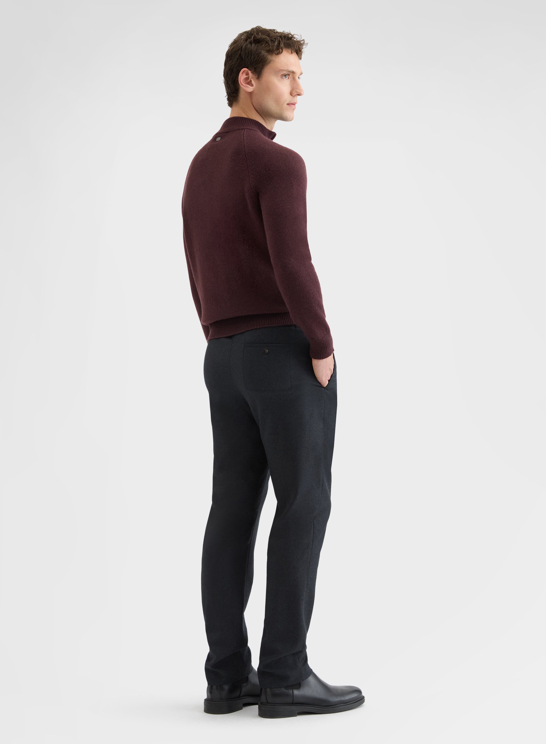 LIGHT WOOL FLANNEL JOGGER STRAIGHT TROUSERS CHARCOAL