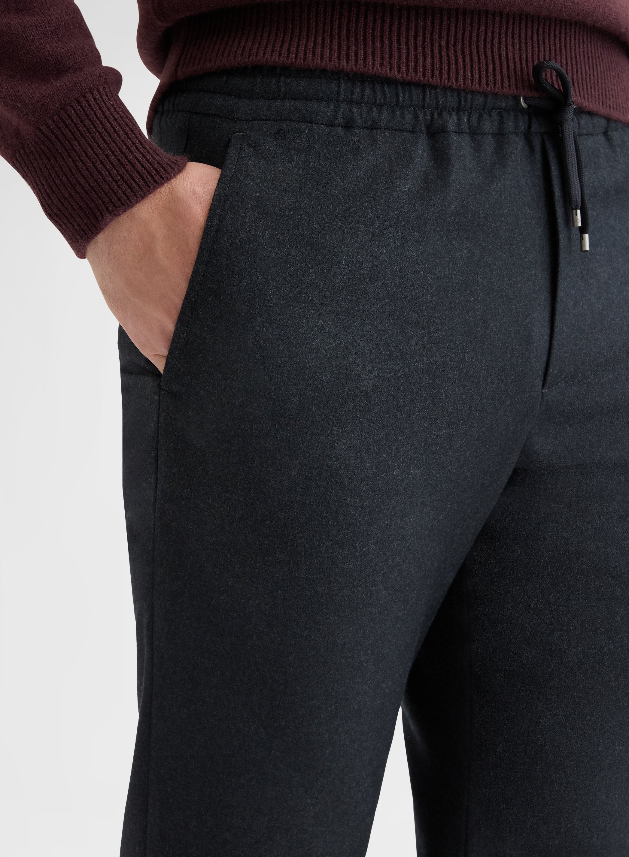 LIGHT WOOL FLANNEL JOGGER STRAIGHT TROUSERS CHARCOAL