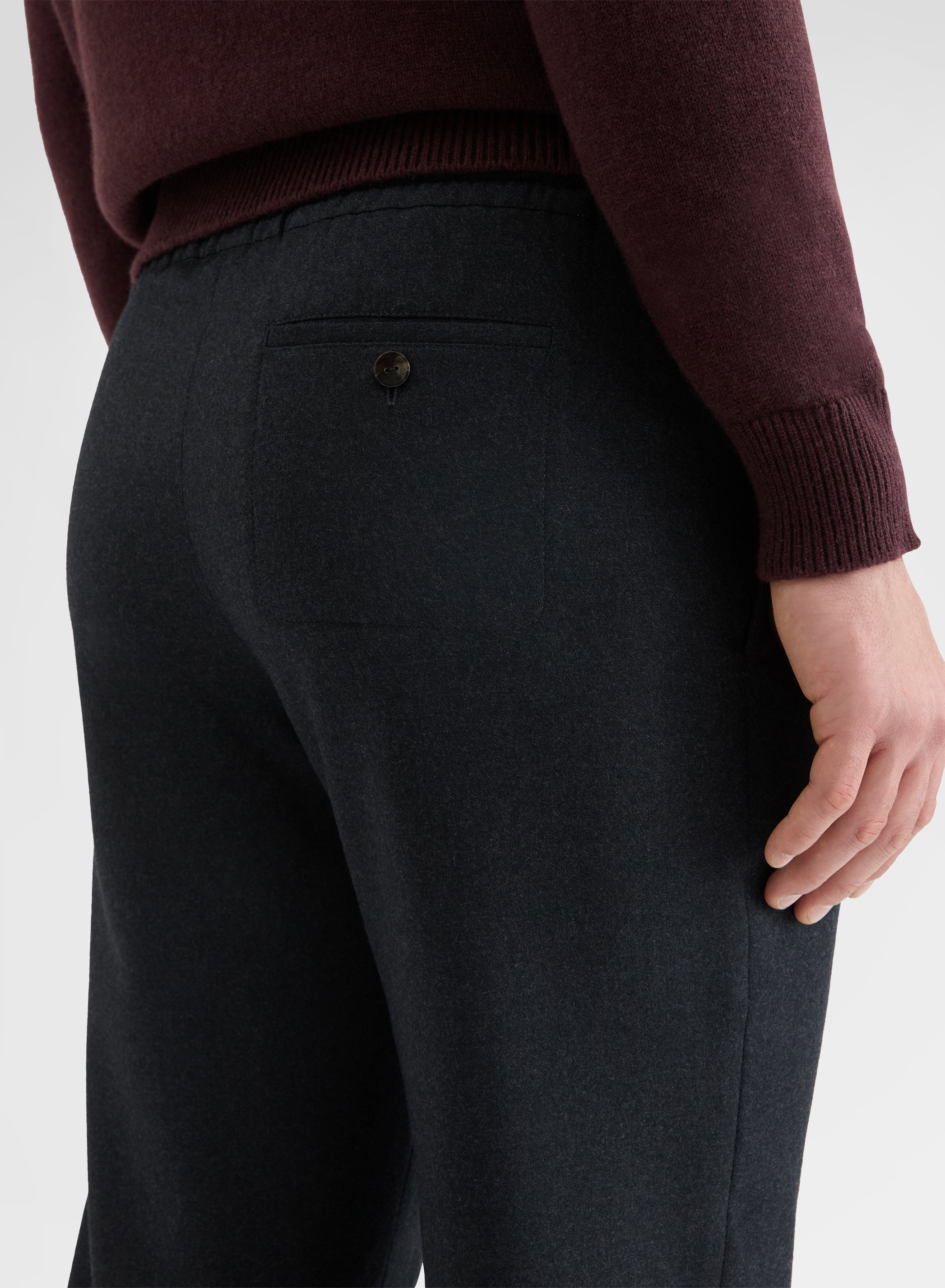 LIGHT WOOL FLANNEL JOGGER STRAIGHT TROUSERS CHARCOAL