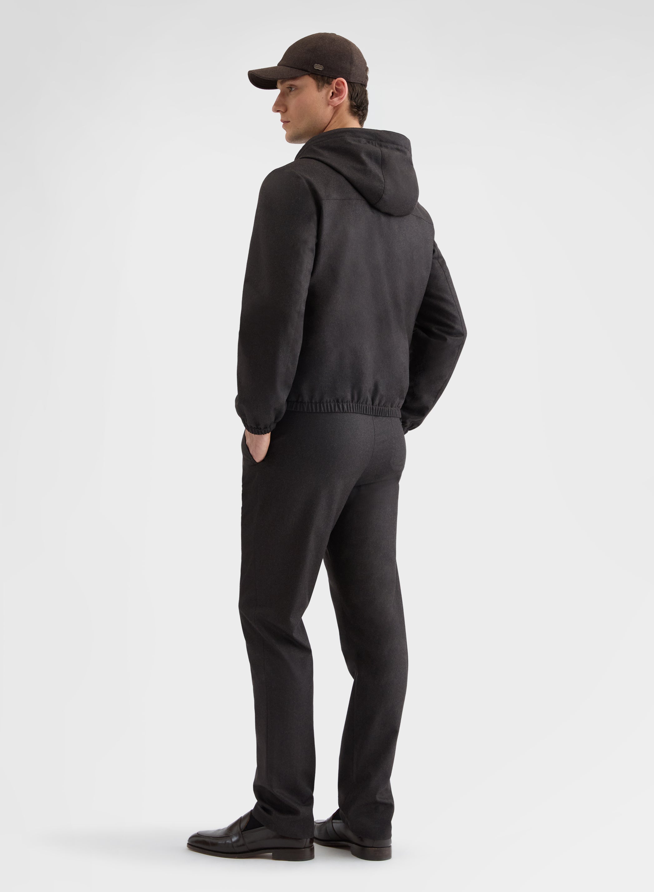 WOOL FLANNEL JOGGER STRAIGHT TROUSERS EBONY