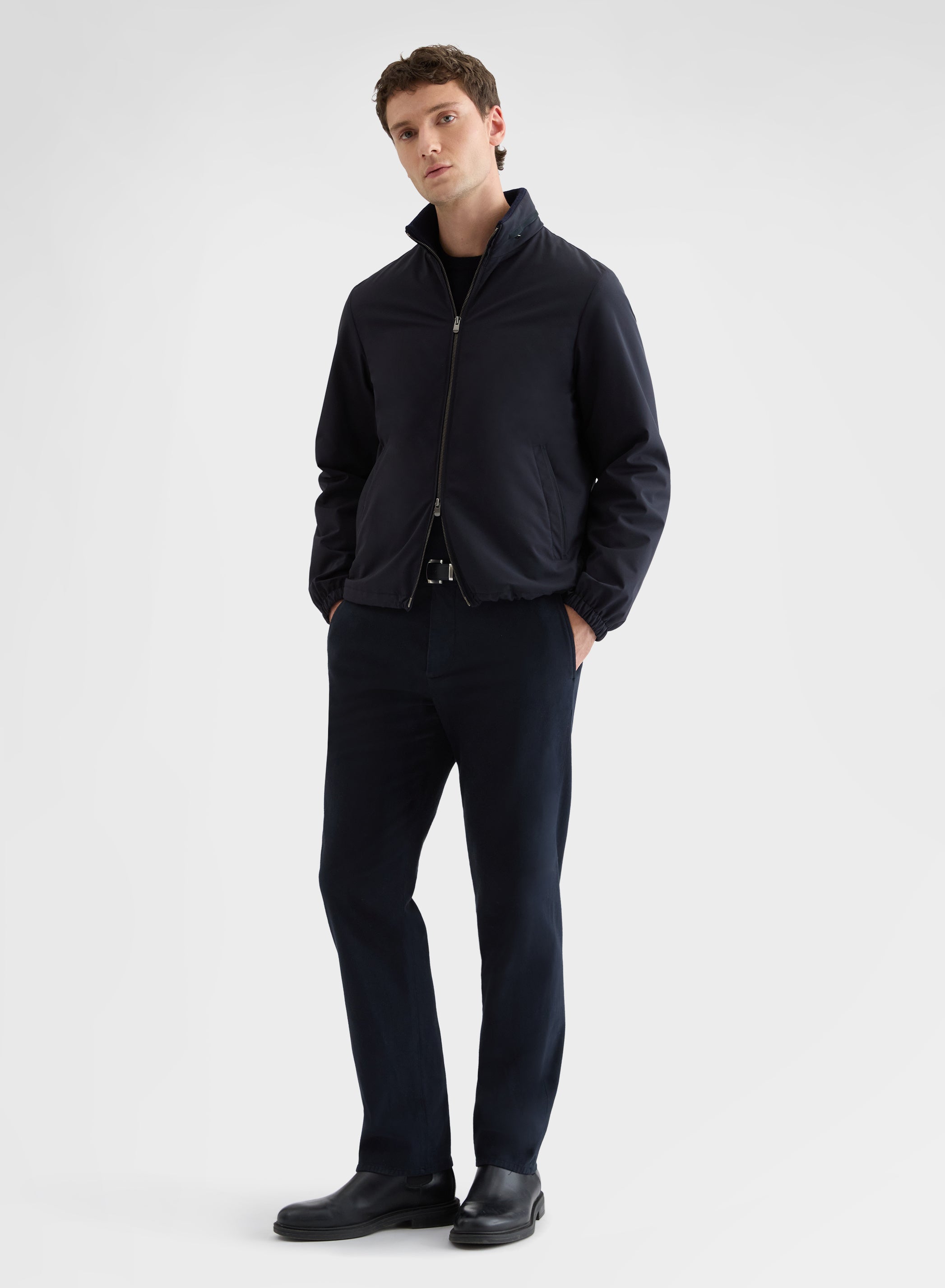 HEAVY COTTON STRETCH GARMENT DYED STRAIGHT CHINO TROUSERS NAVY