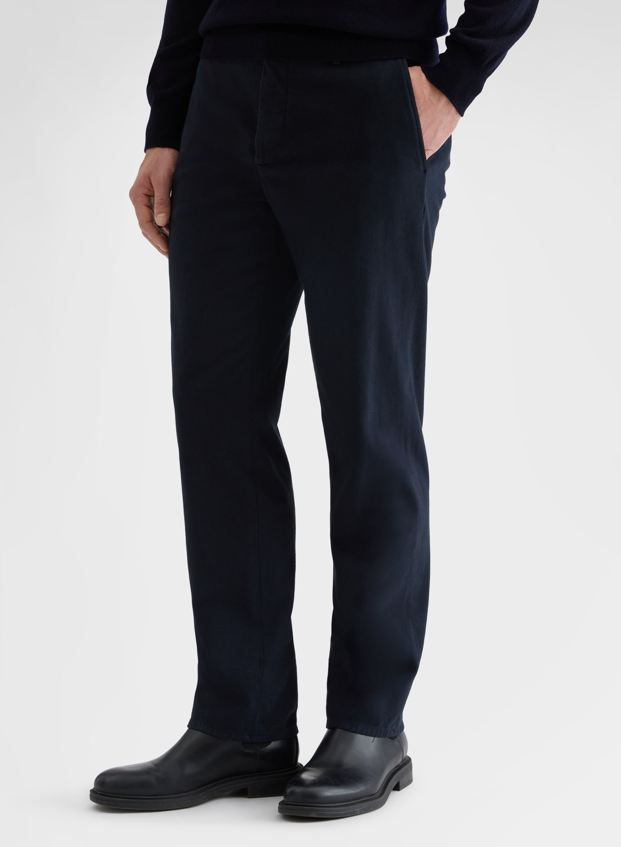HEAVY COTTON STRETCH GARMENT DYED STRAIGHT CHINO TROUSERS NAVY