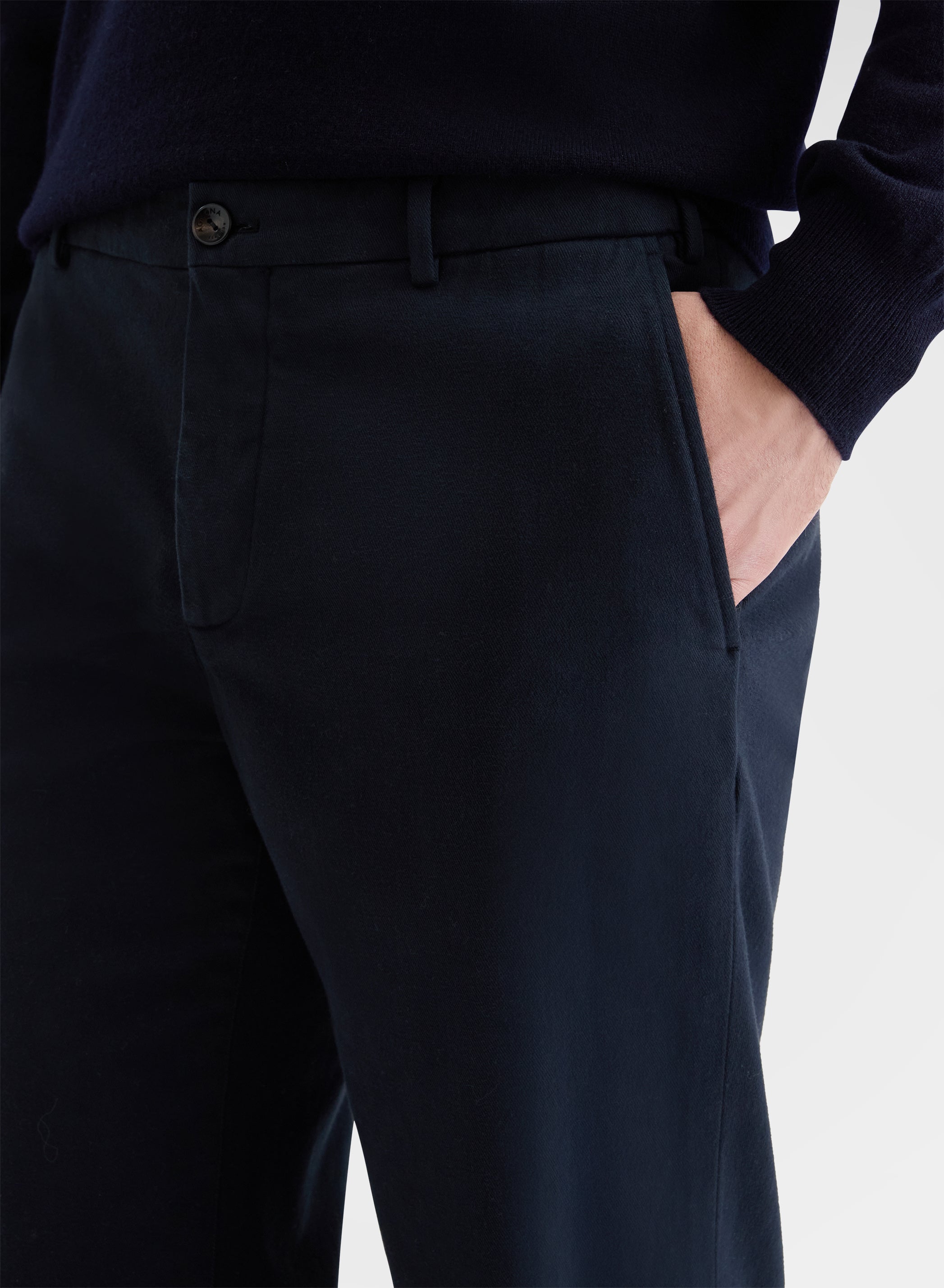 HEAVY COTTON STRETCH GARMENT DYED STRAIGHT CHINO TROUSERS NAVY