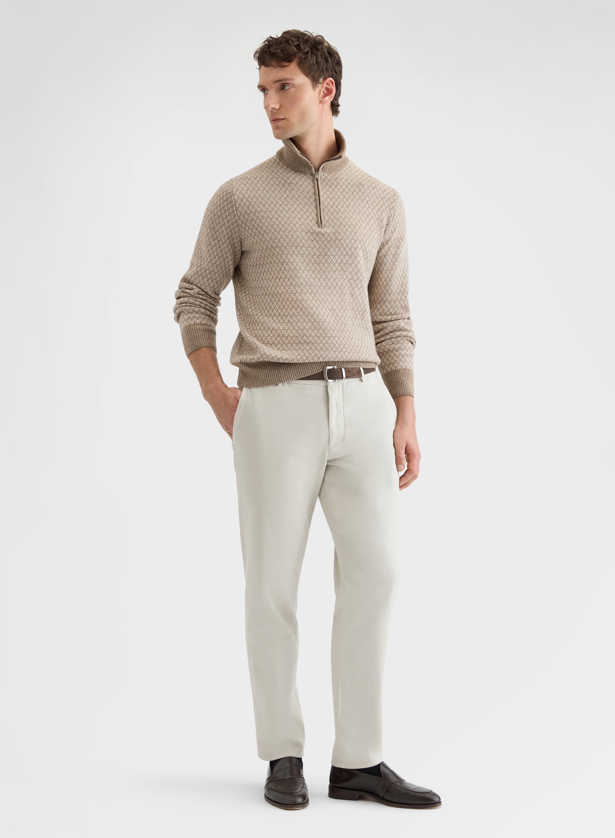 HEAVY COTTON STRETCH GARMENT DYED STRAIGHT CHINO TROUSERS GREIGE