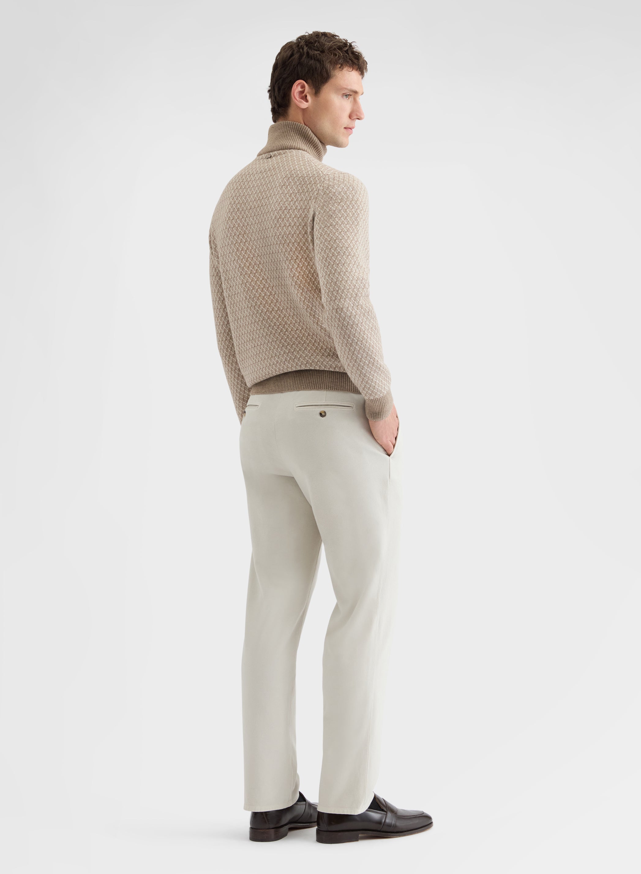 HEAVY COTTON STRETCH GARMENT DYED STRAIGHT CHINO TROUSERS GREIGE