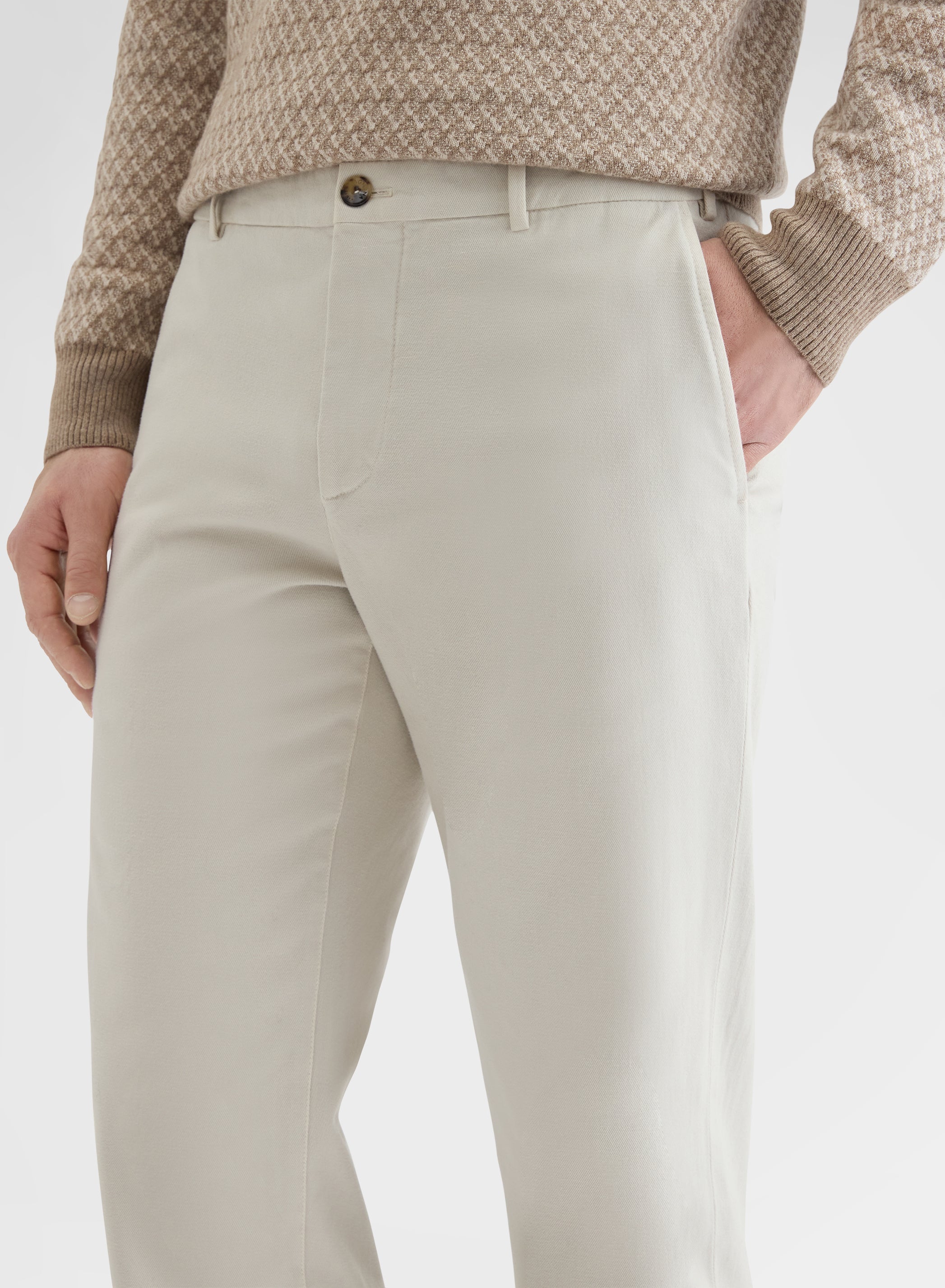 HEAVY COTTON STRETCH GARMENT DYED STRAIGHT CHINO TROUSERS GREIGE