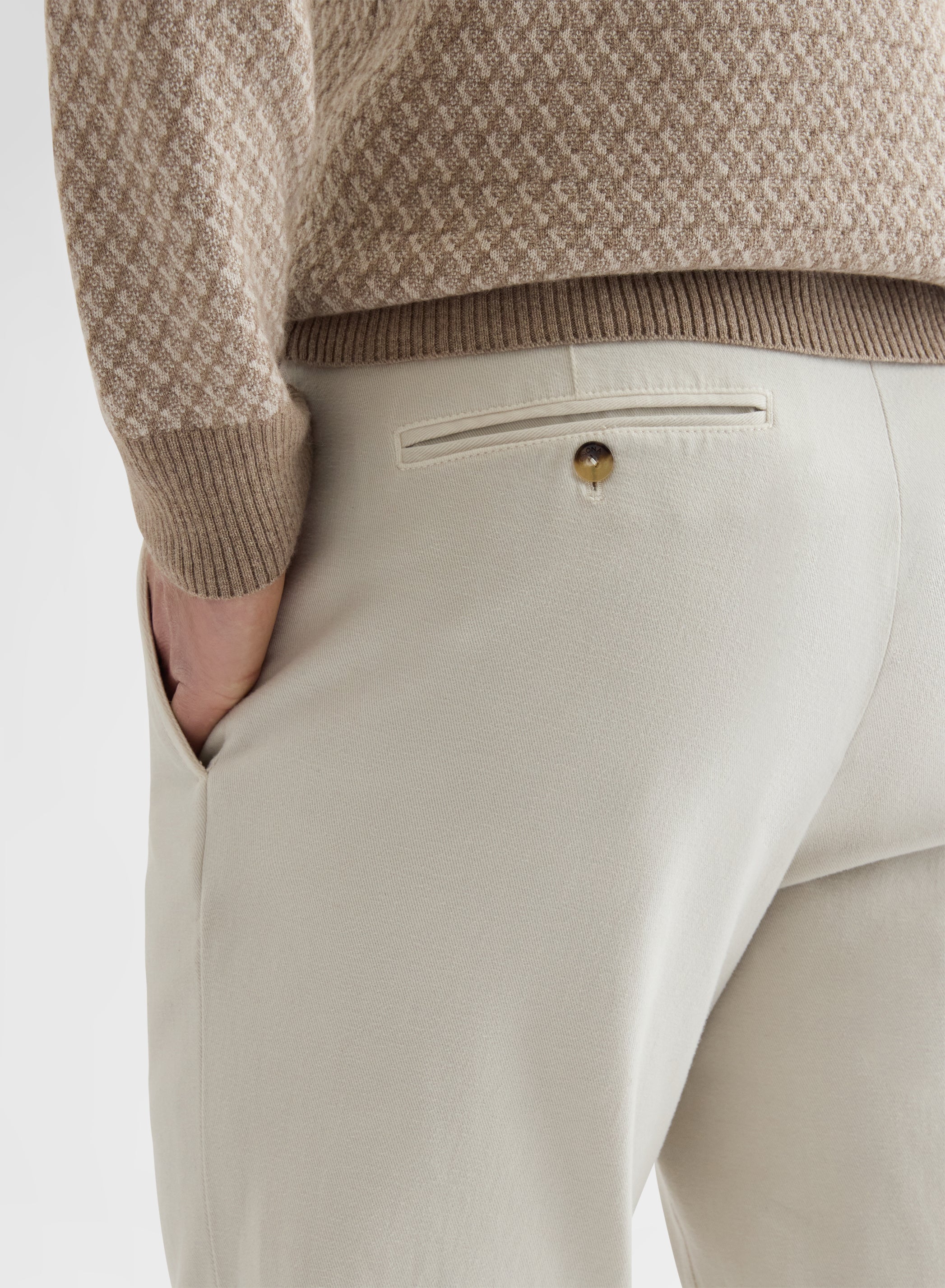 HEAVY COTTON STRETCH GARMENT DYED STRAIGHT CHINO TROUSERS GREIGE