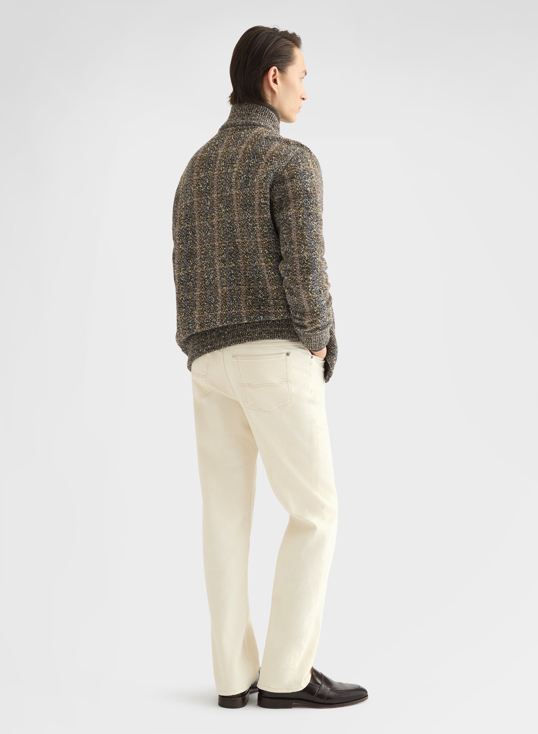 COTTON CASHMERE DENIM 5 POCKET STRAIGHT TROUSERS