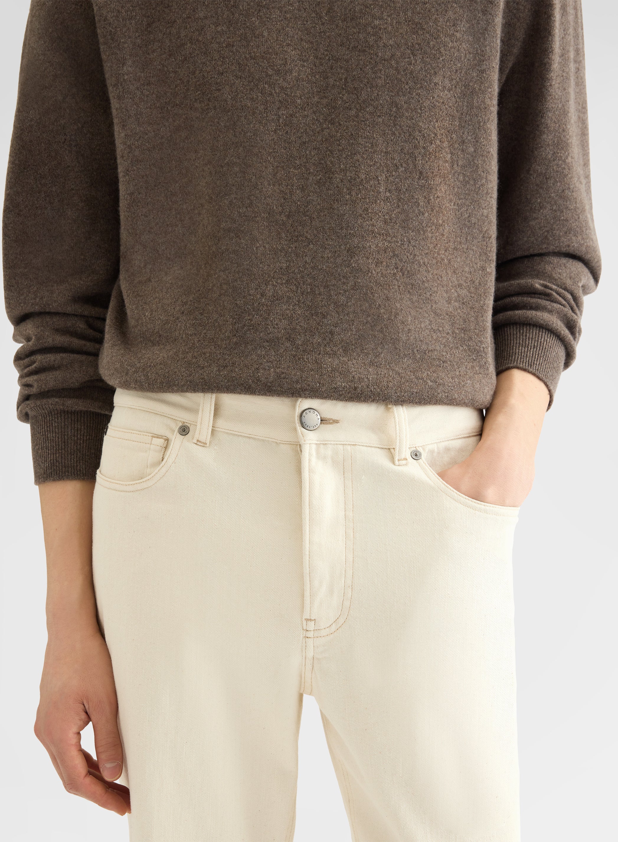 COTTON CASHMERE DENIM 5 POCKET STRAIGHT TROUSERS