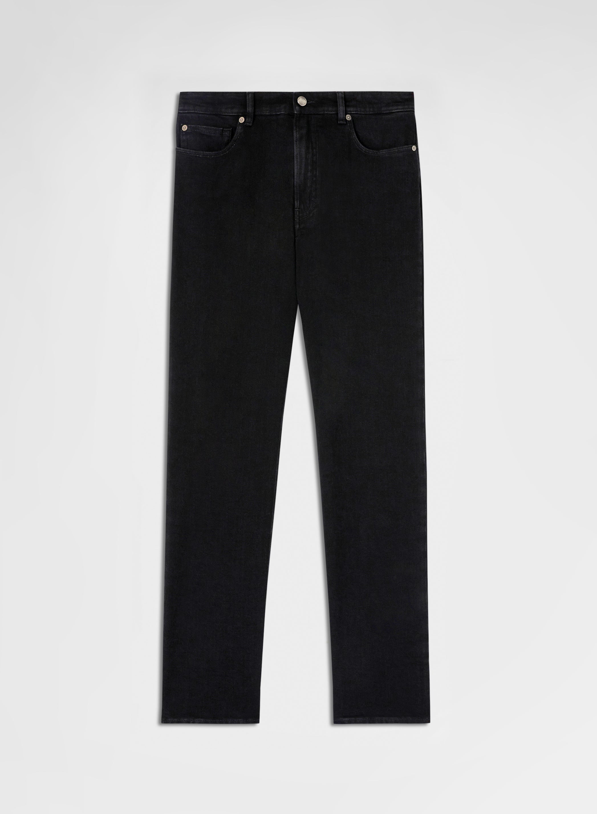 COTTON CASHMERE DENIM 5 POCKET STRAIGHT TROUSERS BLACK