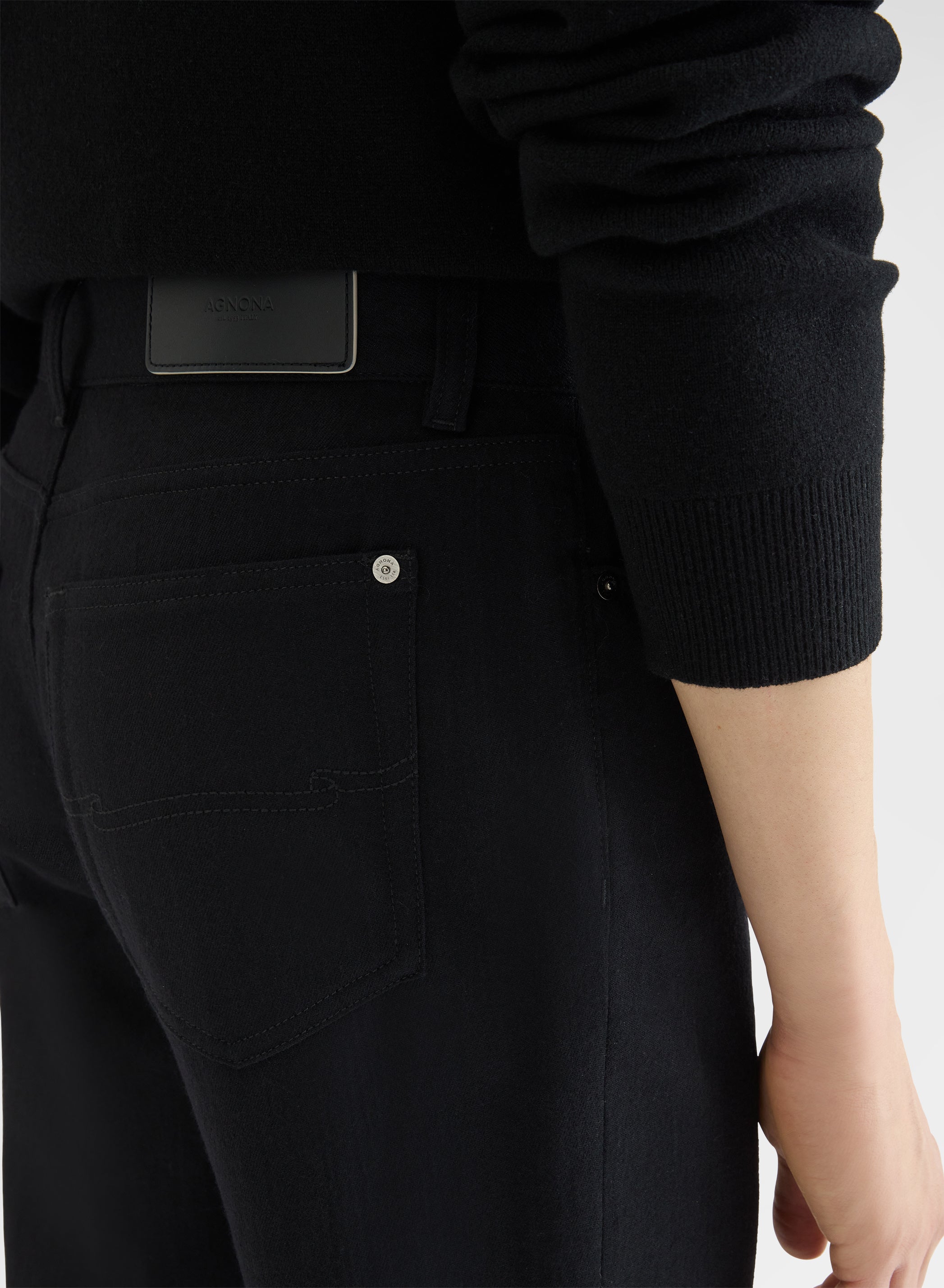 COTTON CASHMERE DENIM 5 POCKET STRAIGHT TROUSERS BLACK