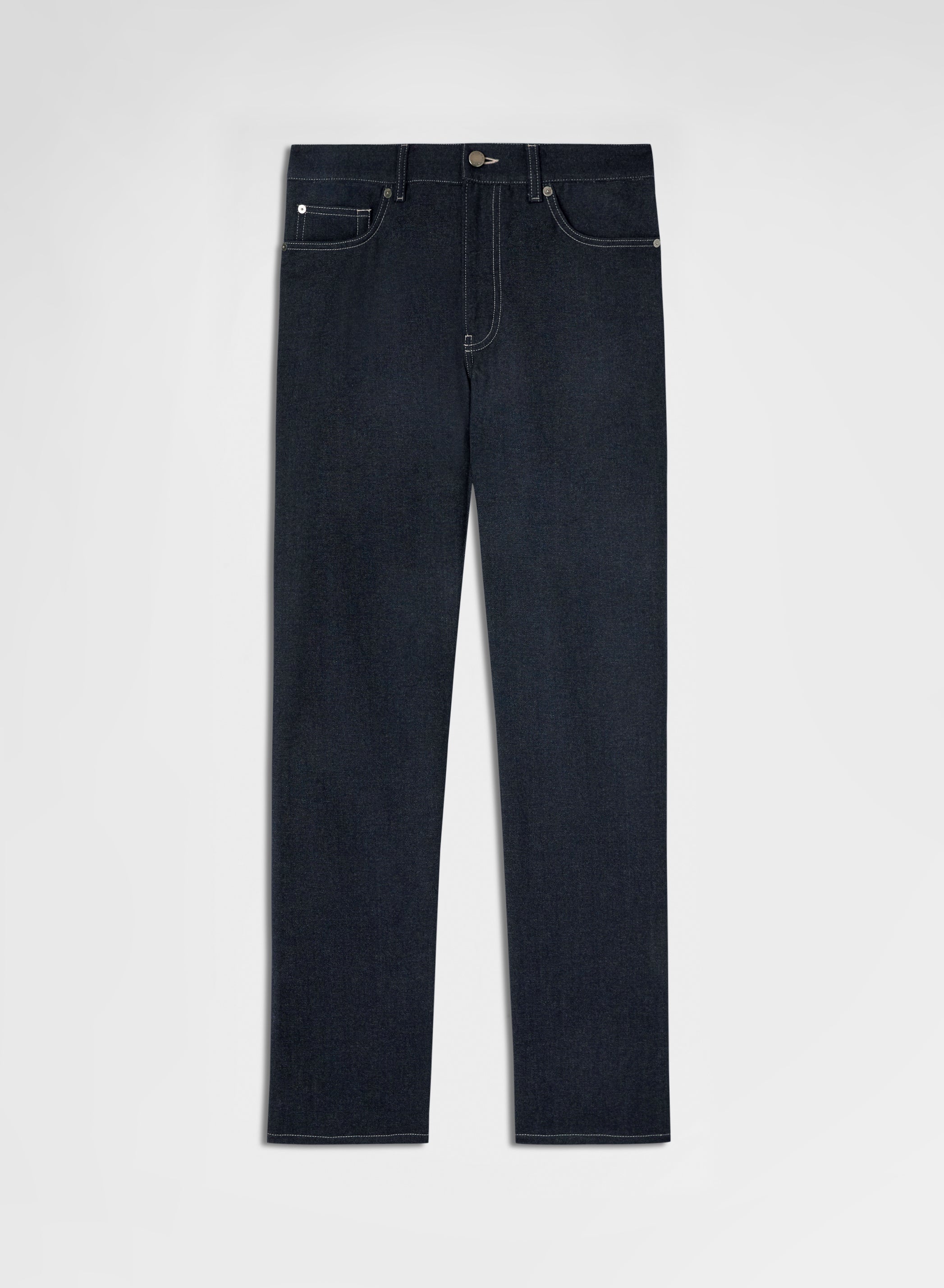WOOL COTTON DENIM 5 POCKET STRAIGHT TROUSERS