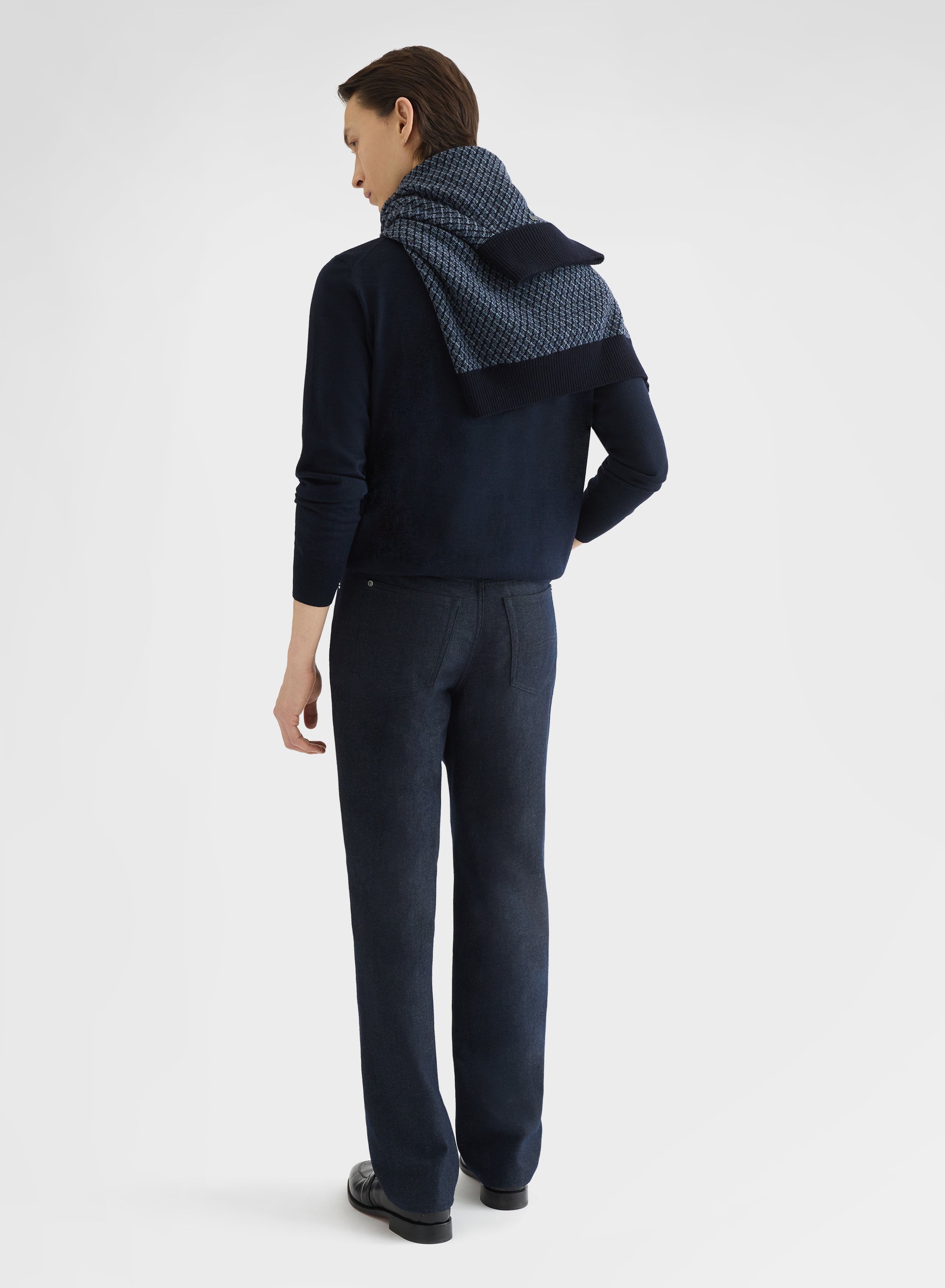 WOOL COTTON DENIM 5 POCKET STRAIGHT TROUSERS