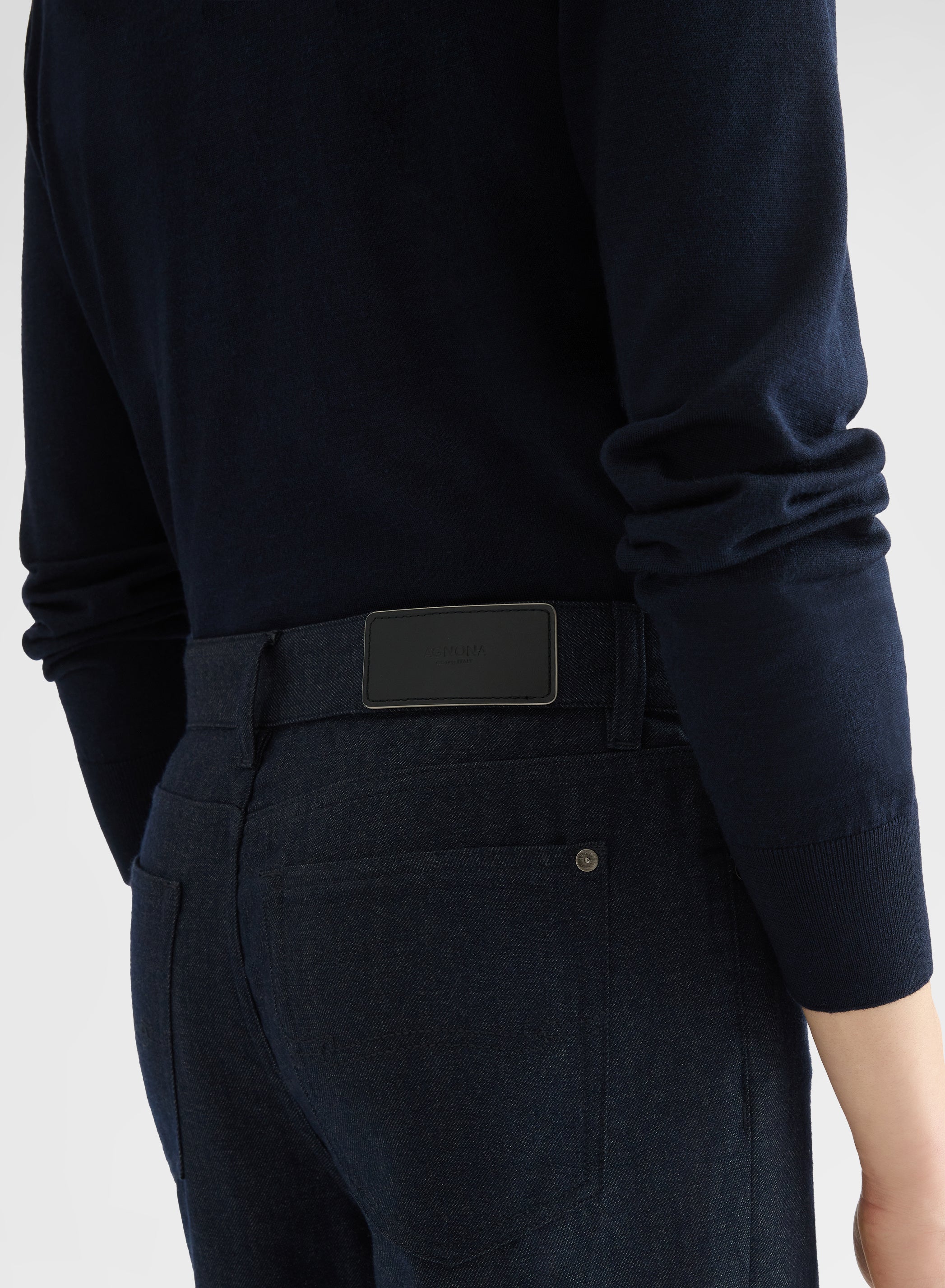 WOOL COTTON DENIM 5 POCKET STRAIGHT TROUSERS