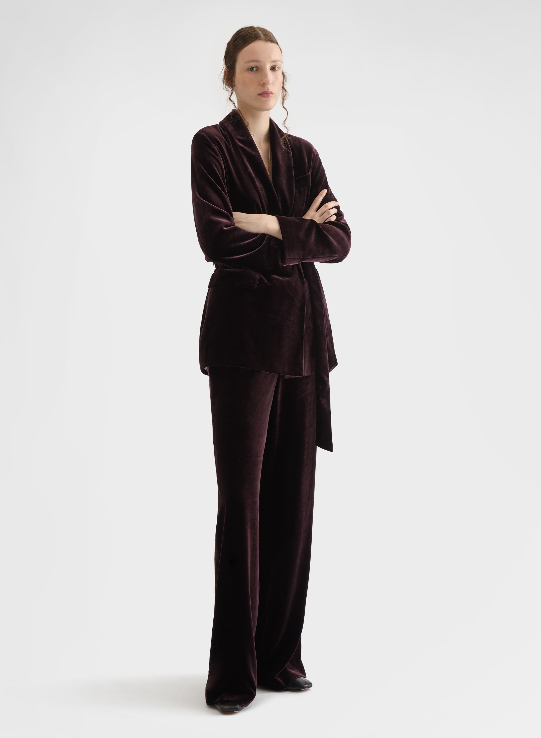 SILK BLEND VELVET DRAWSTRING PANTS BURGUNDY
