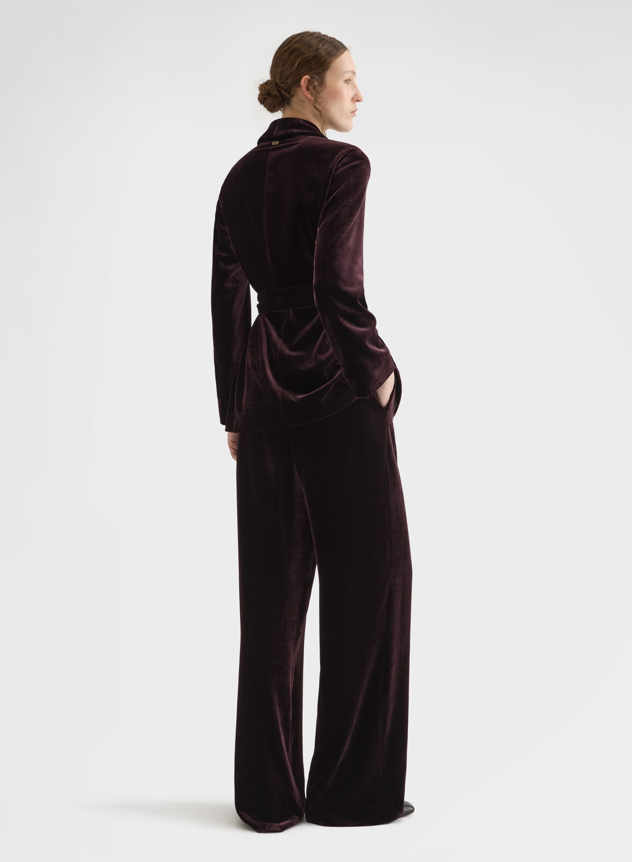 SILK BLEND VELVET DRAWSTRING PANTS BURGUNDY