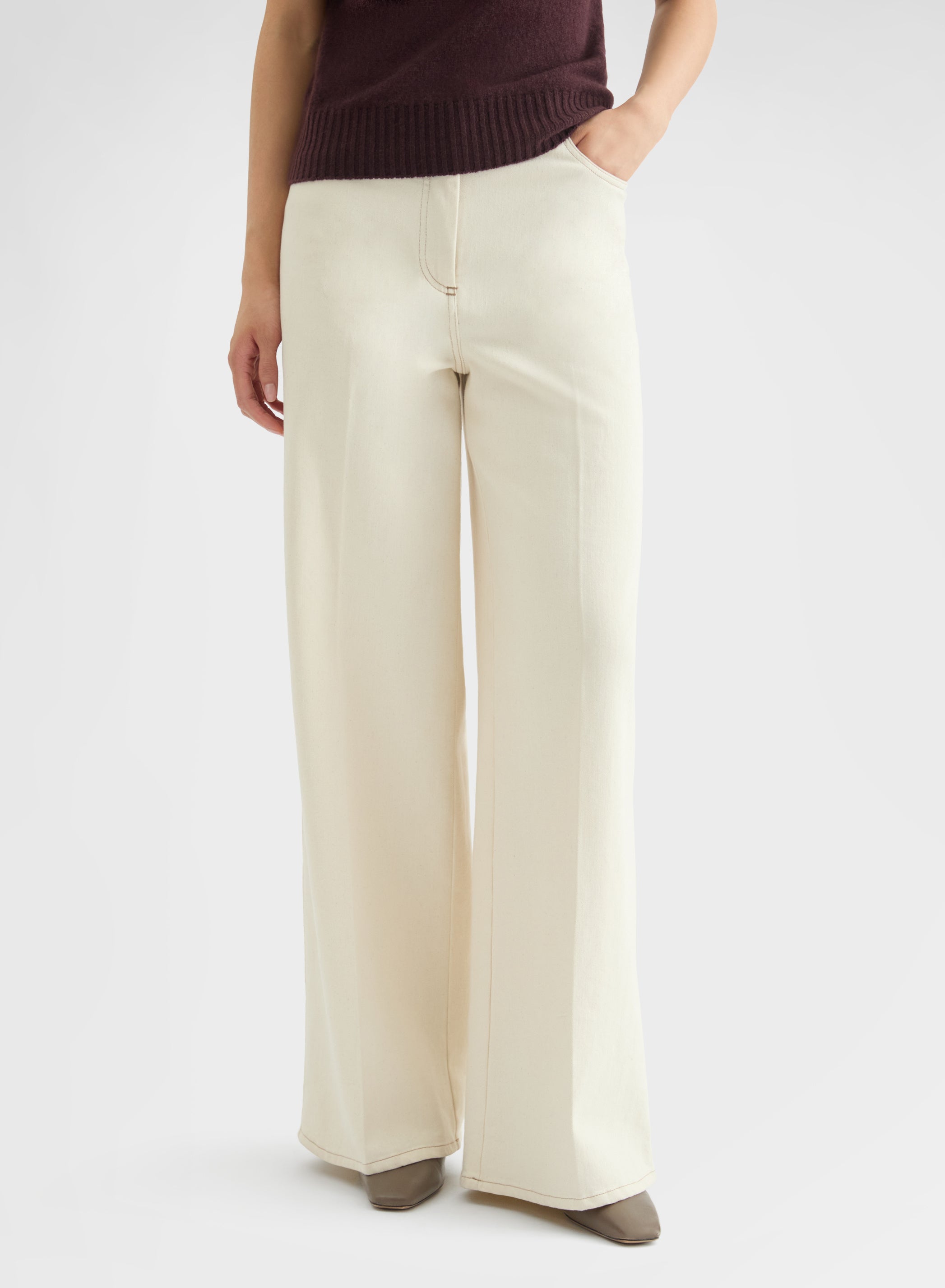 COTTON CASHMERE DENIM HIGH WAISTED JEANS