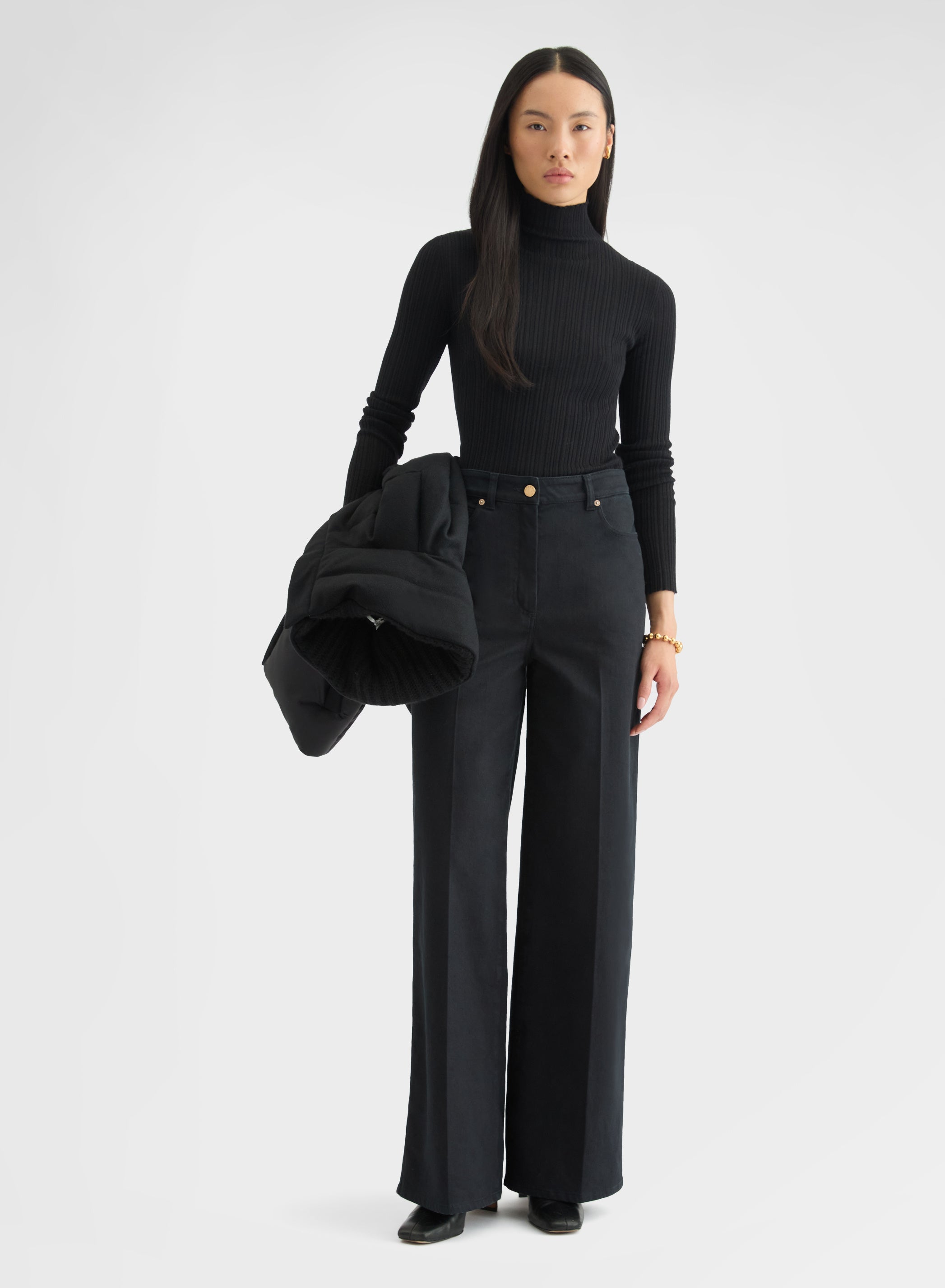 COTTON CASHMERE DENIM HIGH WAISTED JEANS BLACK