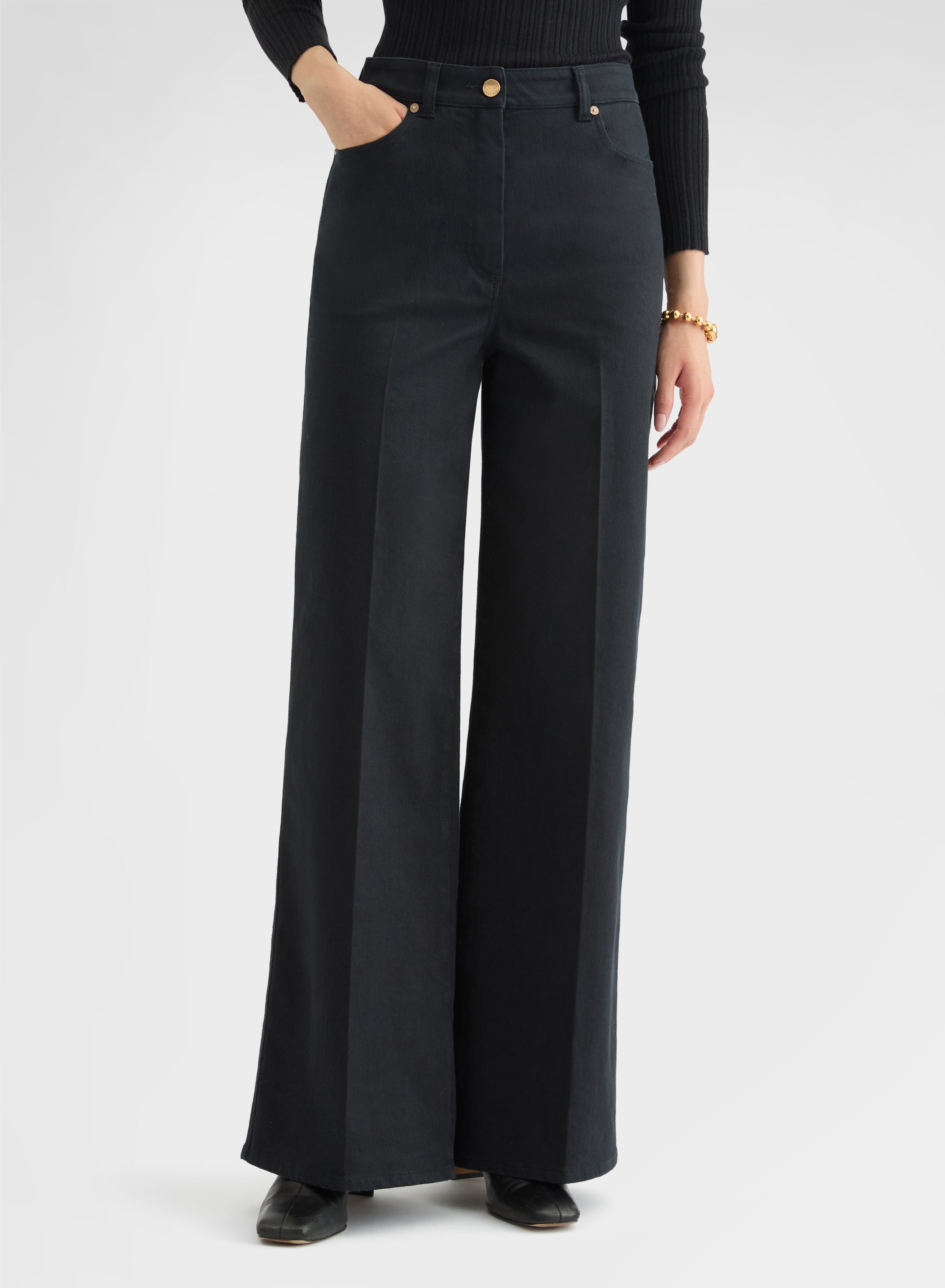 COTTON CASHMERE DENIM HIGH WAISTED JEANS BLACK