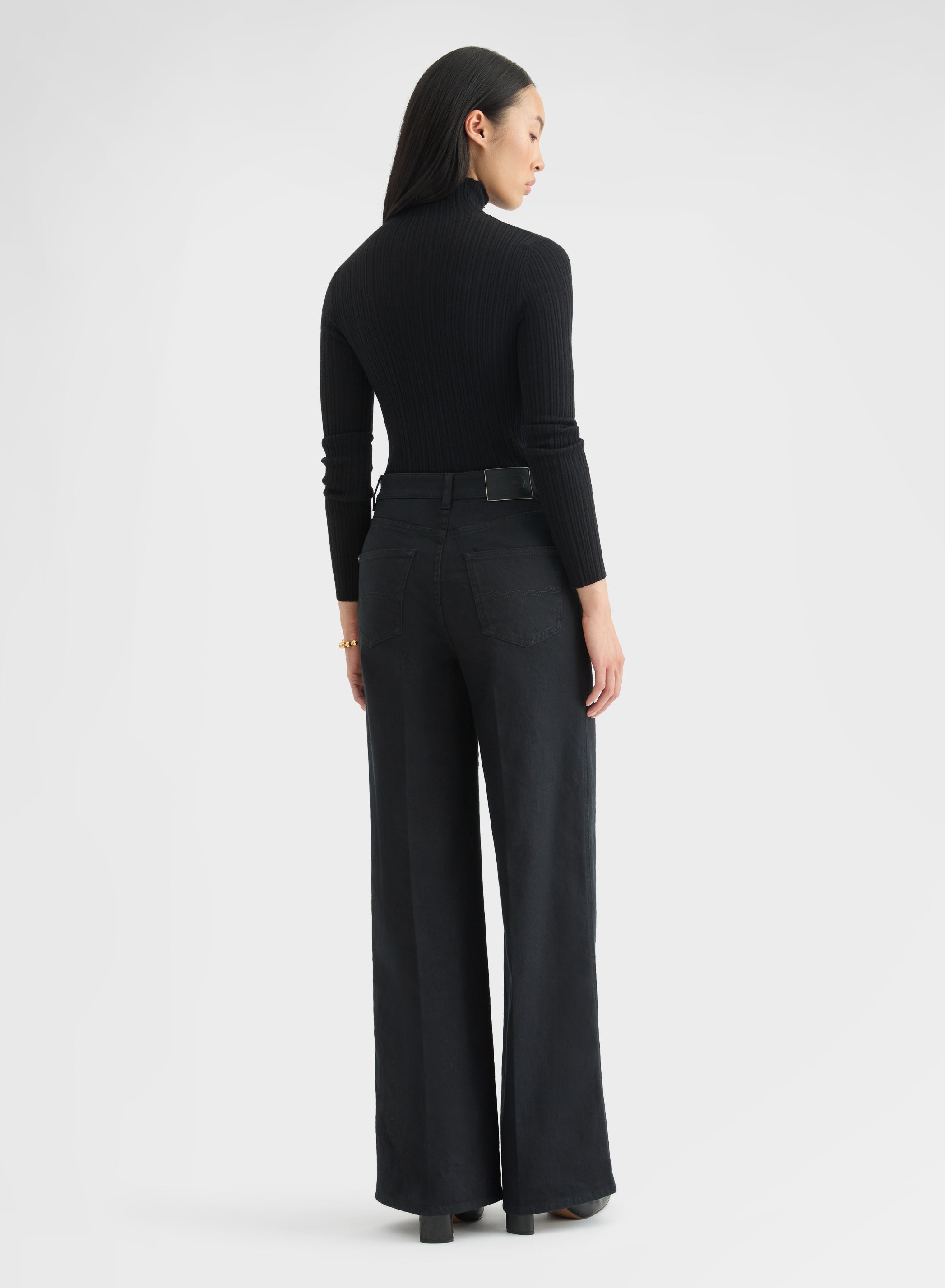 COTTON CASHMERE DENIM HIGH WAISTED JEANS BLACK