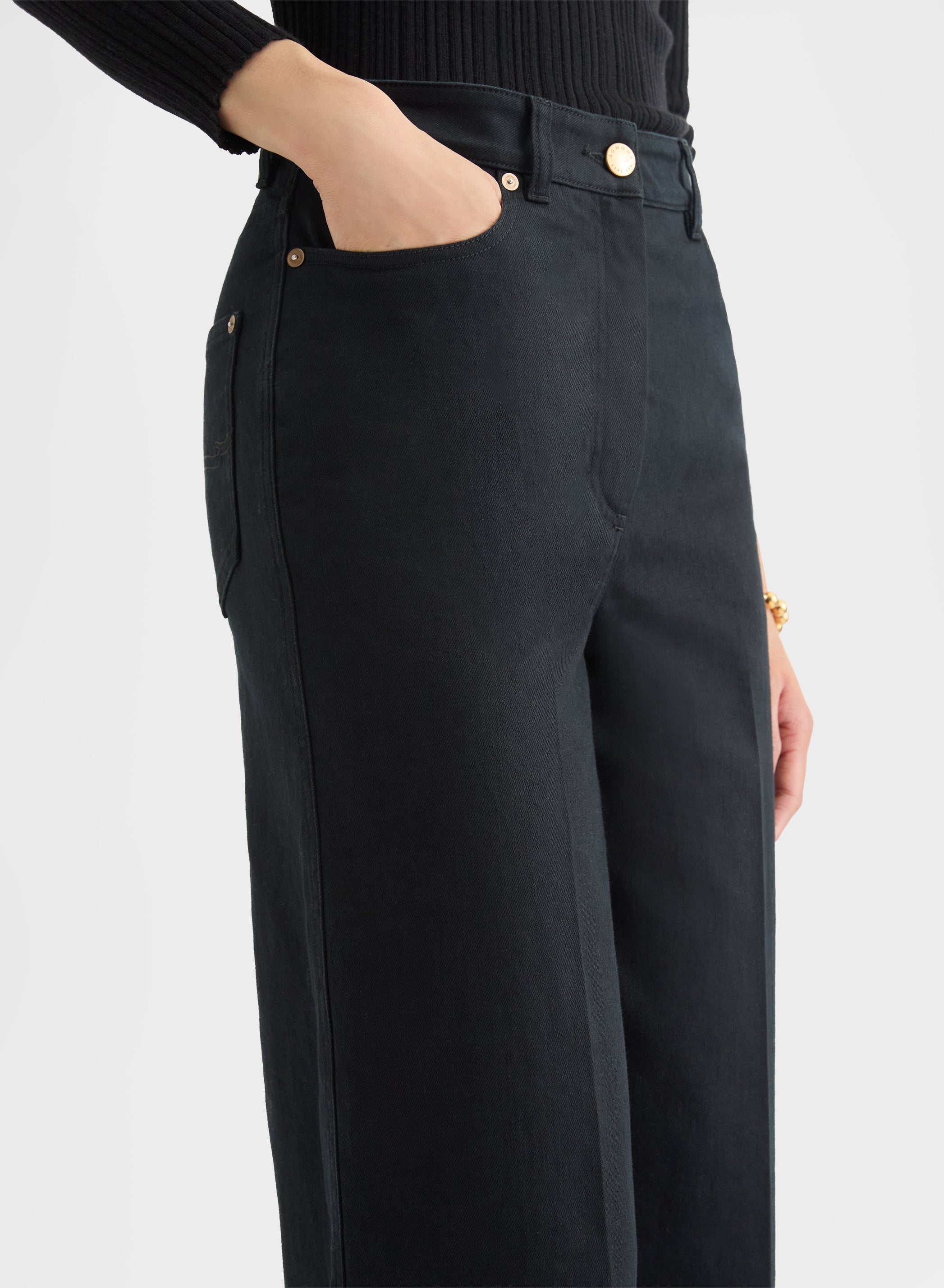 COTTON CASHMERE DENIM HIGH WAISTED JEANS BLACK