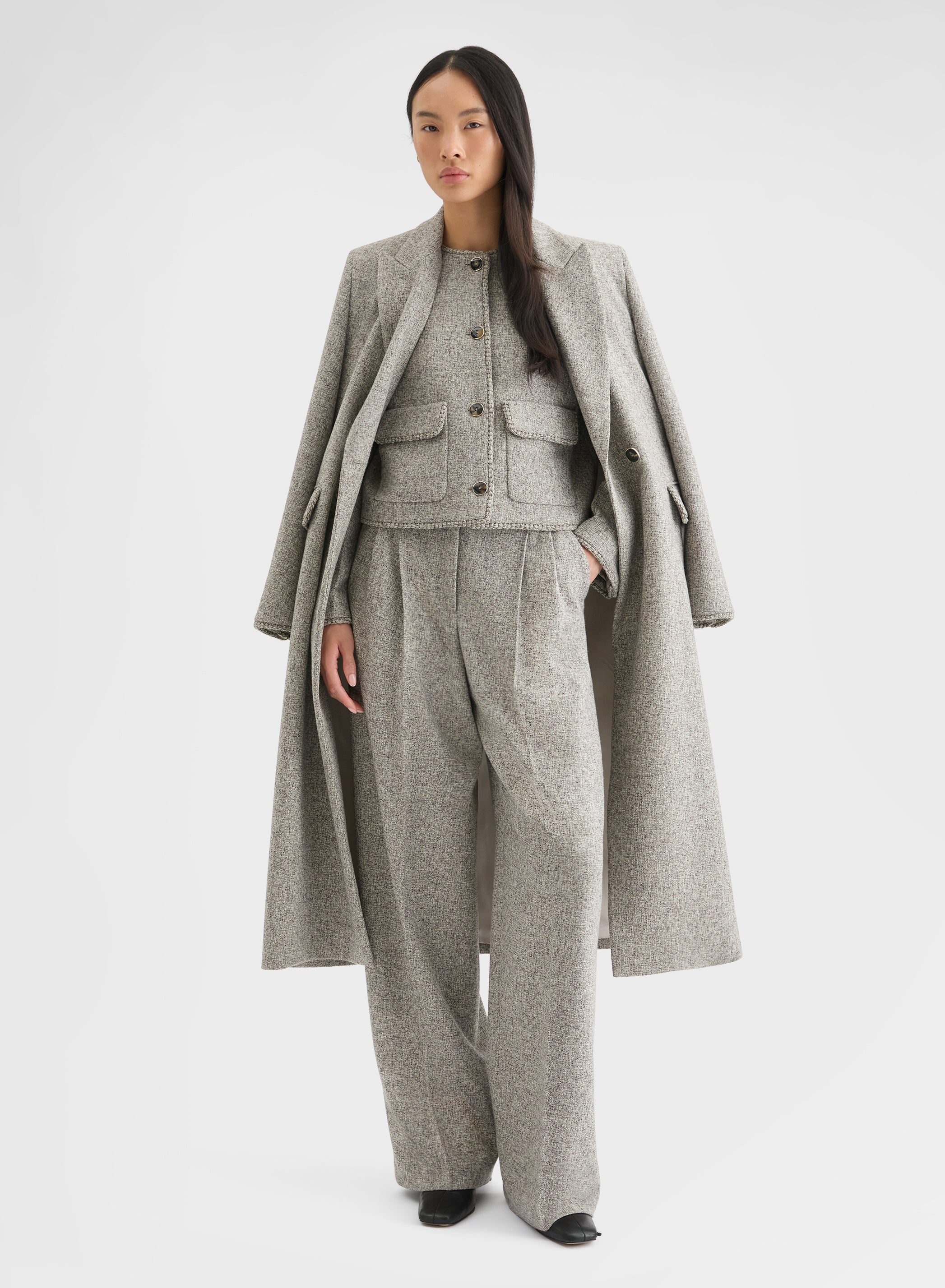 HEAVY MOULINE WOOL WIDE DOUBLE PLEAT TROUSERS