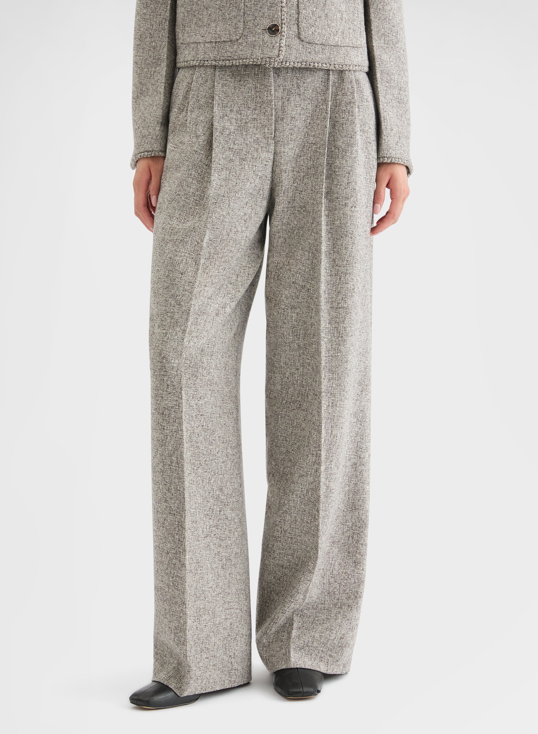 HEAVY MOULINE WOOL WIDE DOUBLE PLEAT TROUSERS