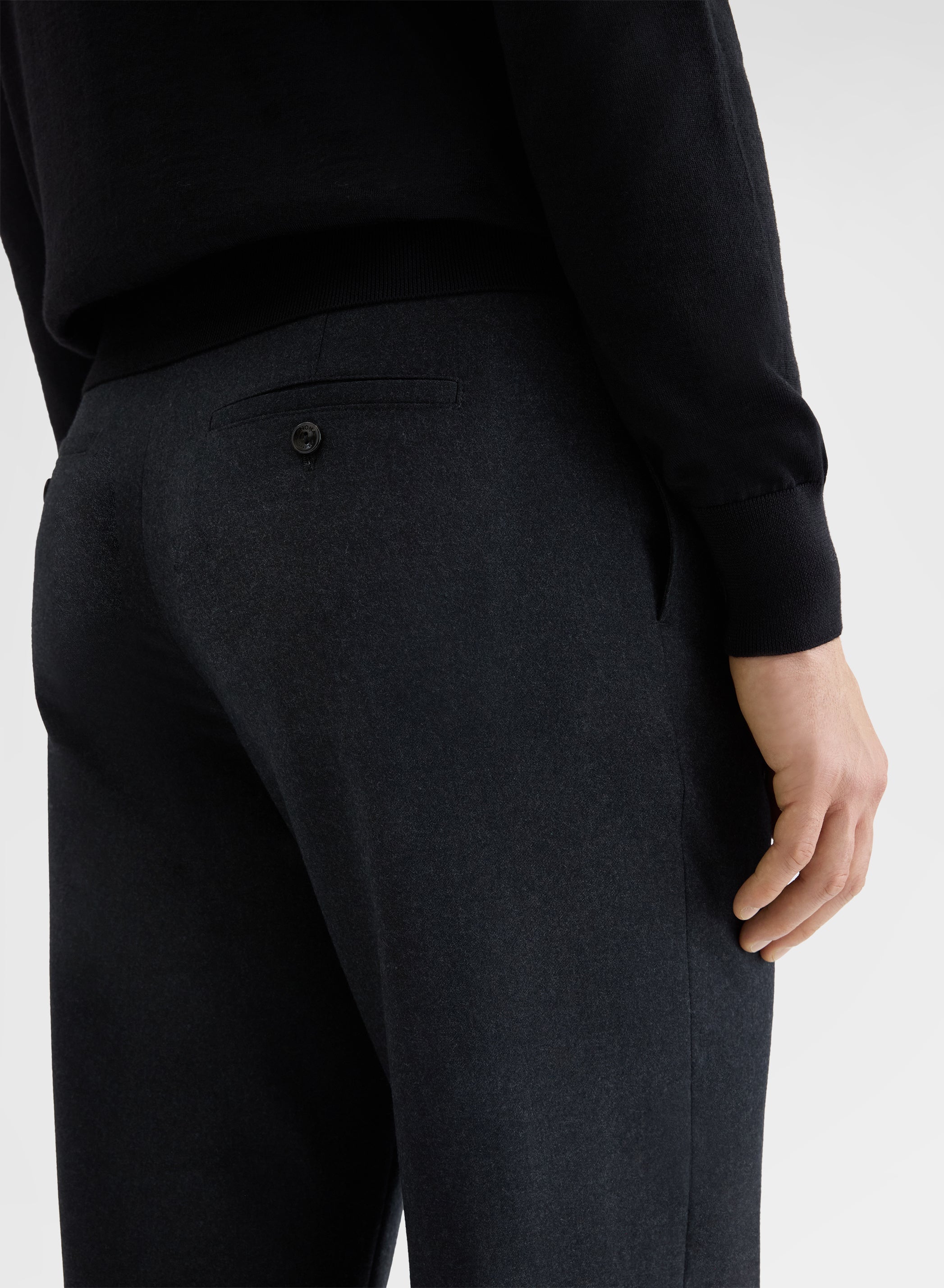LIGHT WOOL FLANNEL ONE PLEAT TROUSERS CHARCOAL