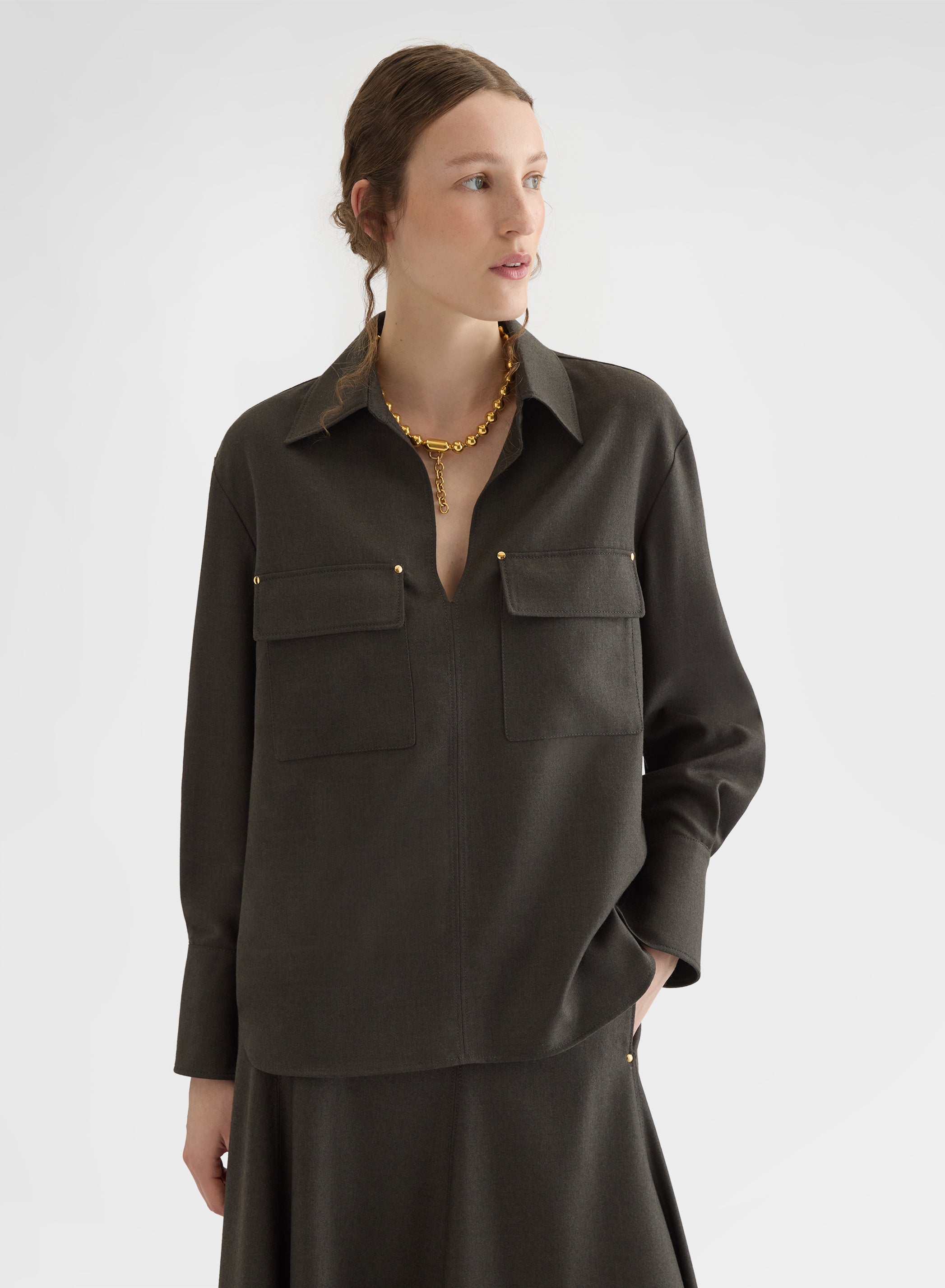 LIGHT WOOL FLANNEL POLO SHIRT