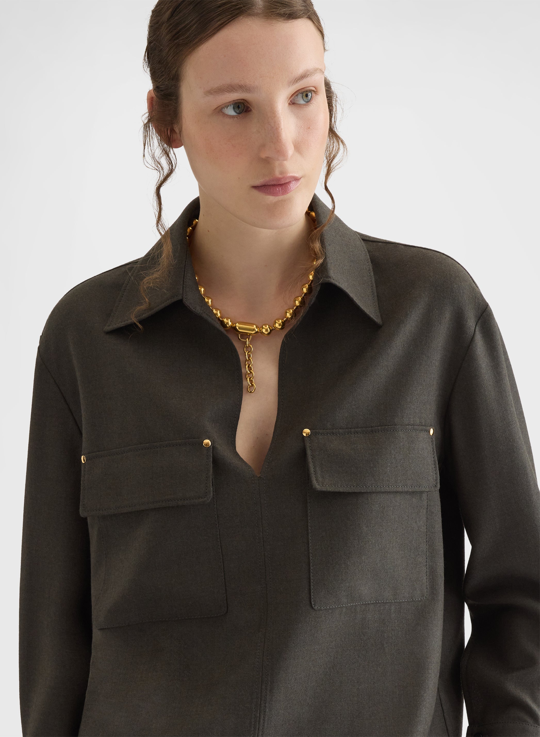 LIGHT WOOL FLANNEL POLO SHIRT
