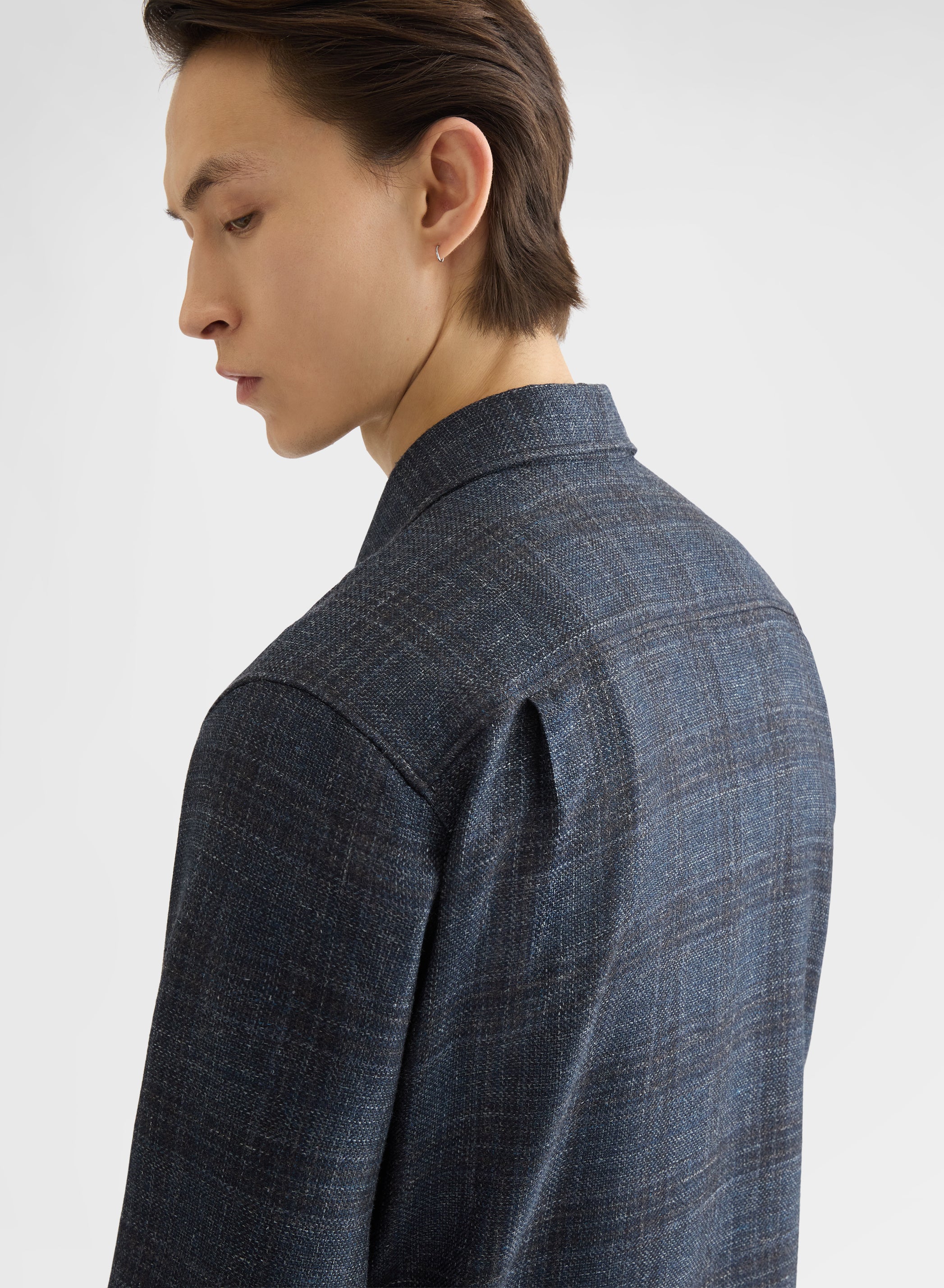 WOOL SILK CHECK ONE POCKET SHIRT