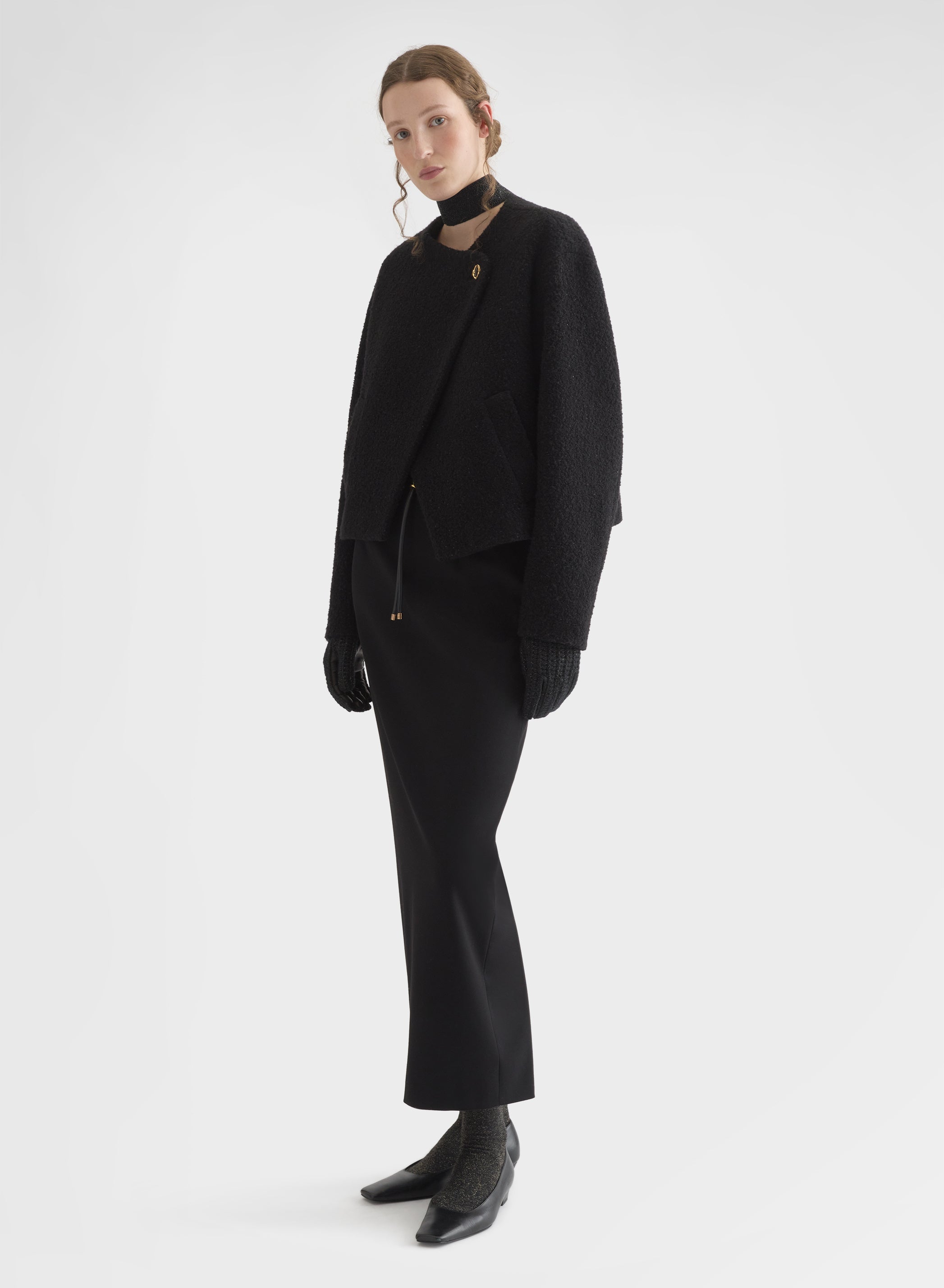 FLUID WOOL HIGH WAISTED STRAIGHT SKIRT BLACK