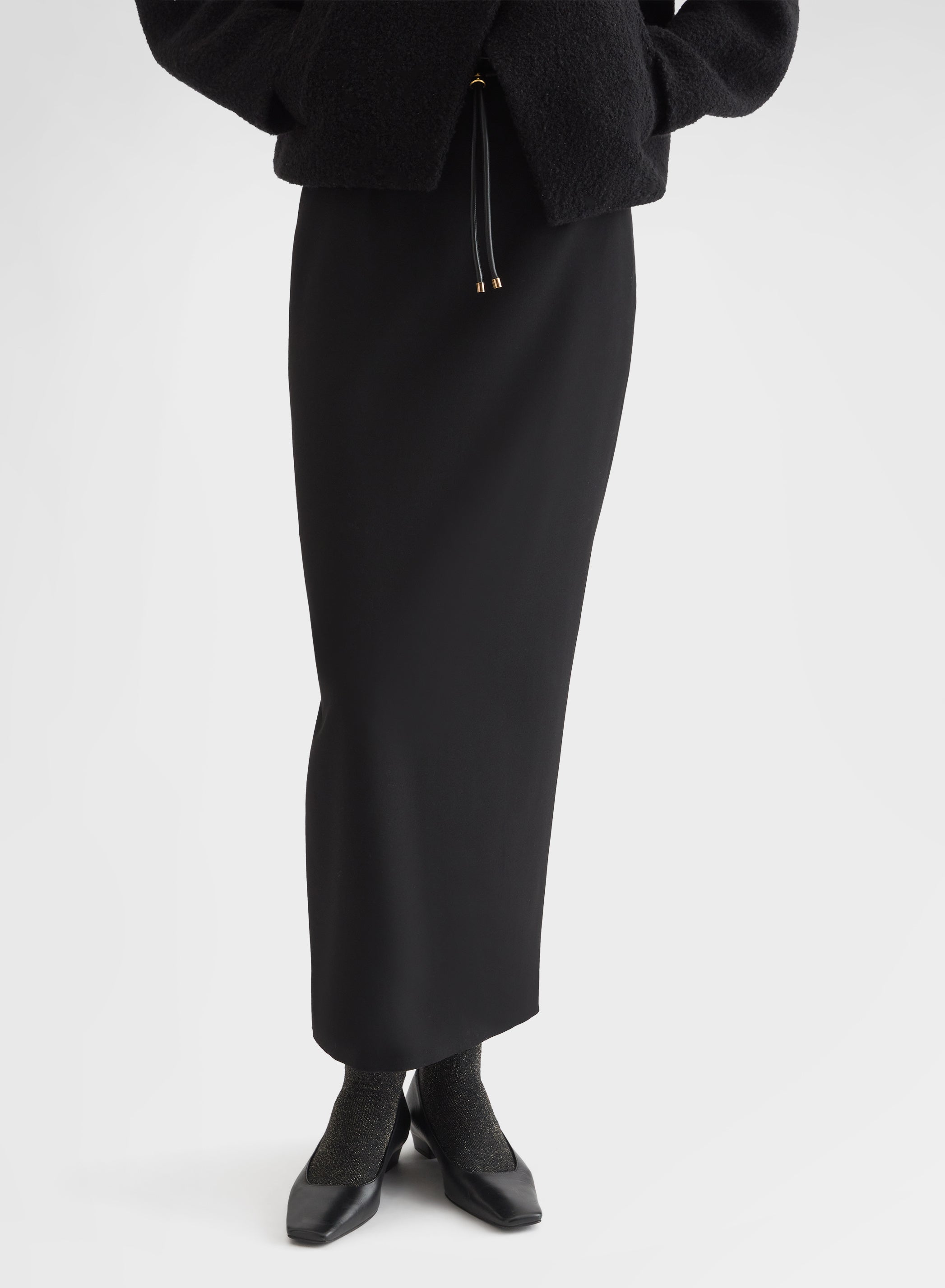 FLUID WOOL HIGH WAISTED STRAIGHT SKIRT BLACK